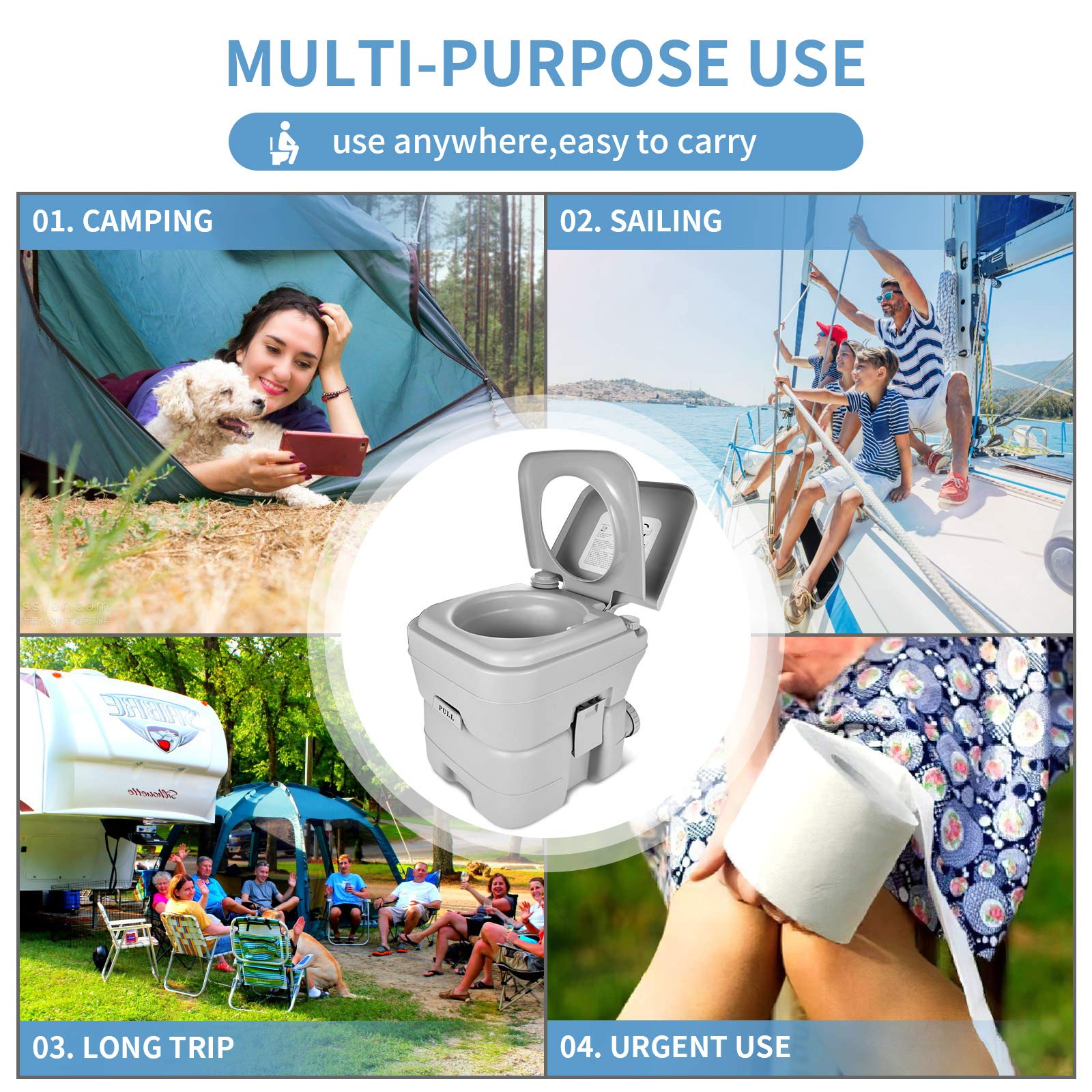 YITAHOME 5.3 Gallon Portable Toilet with Detachable Waste Tank - Lightweight Camping Toilet for RV, Travel, Hiking, Hunting & Boating | Perfect for Outdoor Adventures, Road Trips & Emergency Preparedness