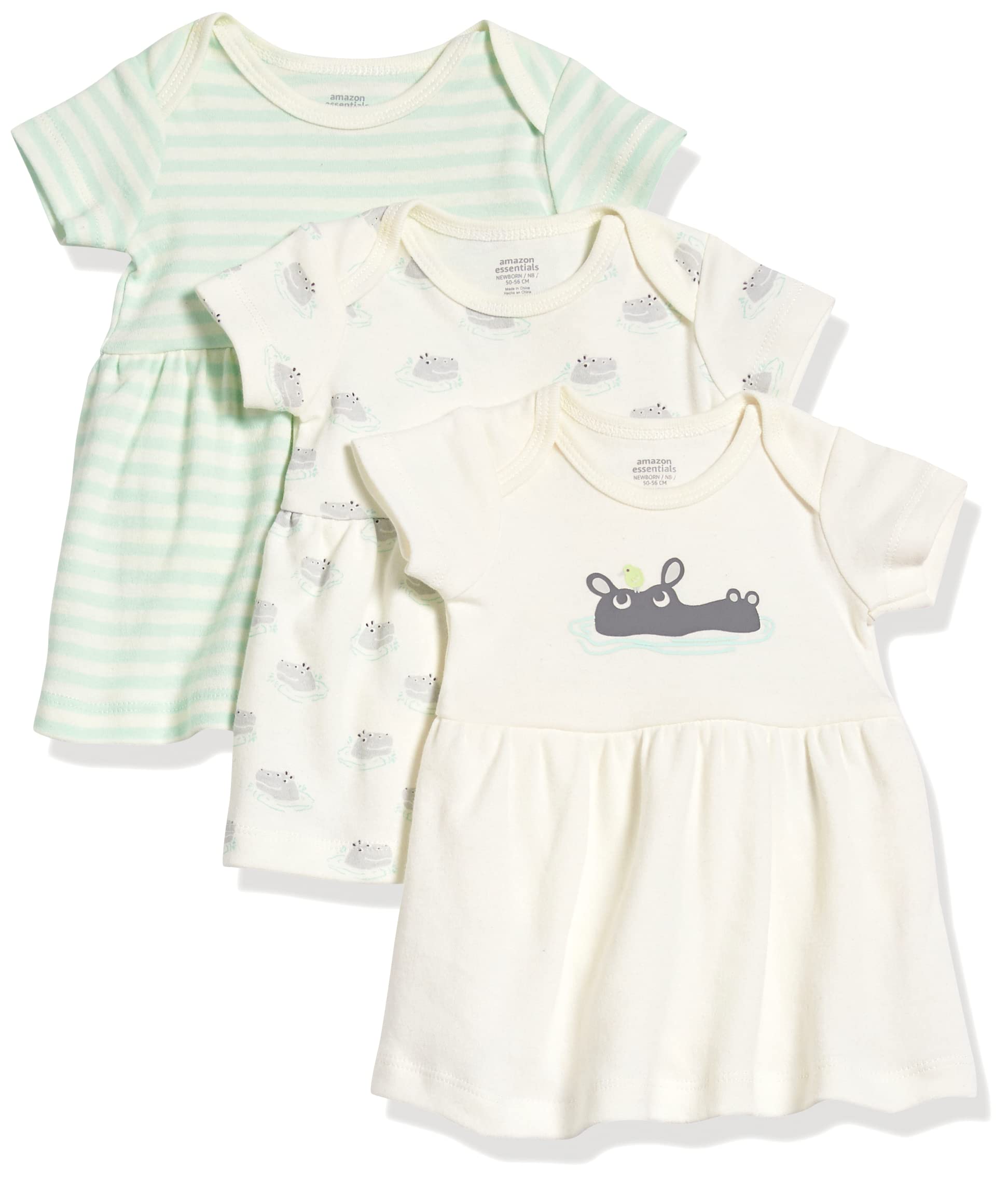 Amazon Essentials Baby Girls' Short-Sleeve Cotton Dress 3-Pack - Soft & Comfortable Playtime Outfits for Toddler, Daycare & Special Occasions
