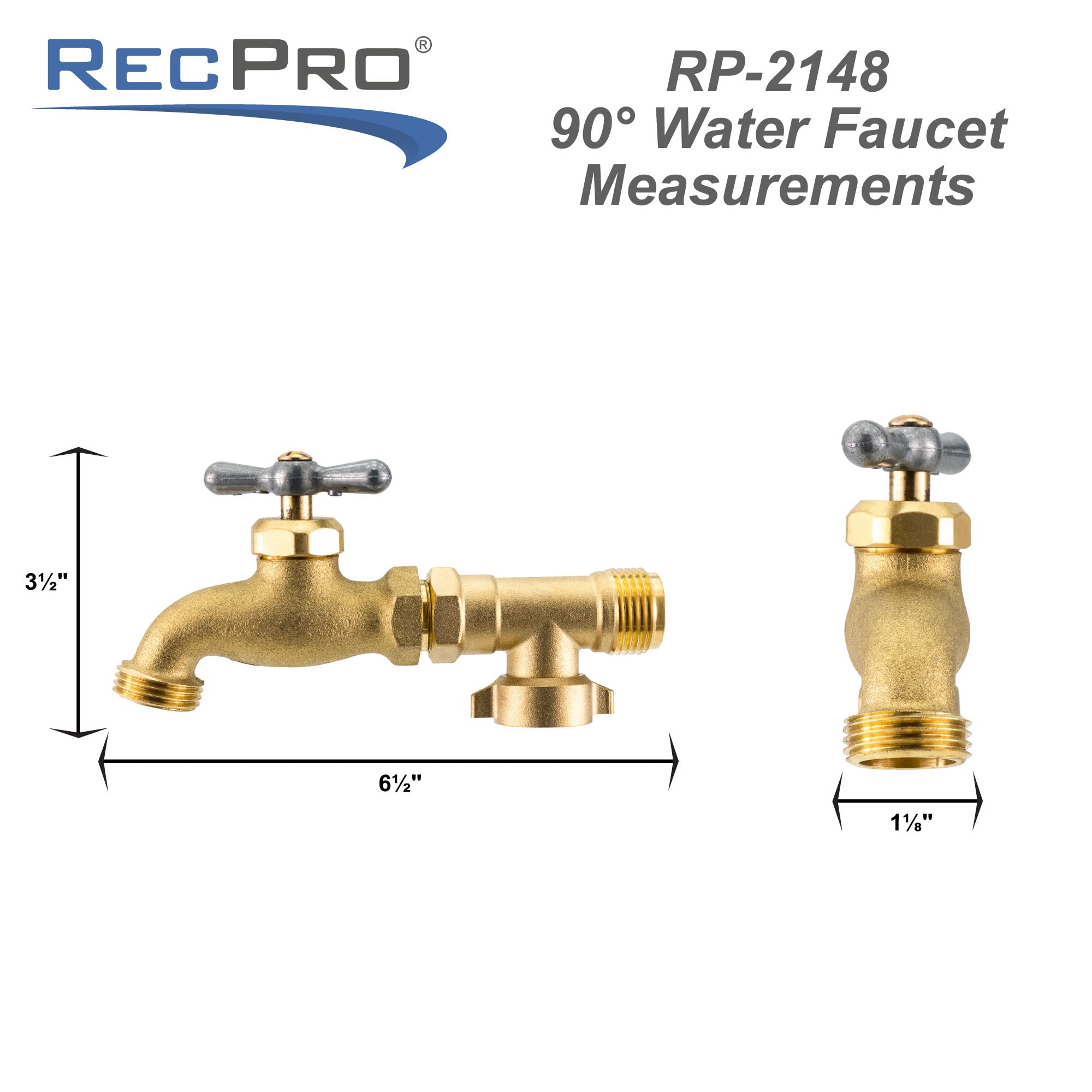 RecPro 90 Degree RV Water Faucet - Brass Outdoor Water Spigot for Camper, Travel Trailer & Motorhome | Connects to Fresh Water Inlet | Perfect for Outdoor Washing, Drinking & Camping Needs