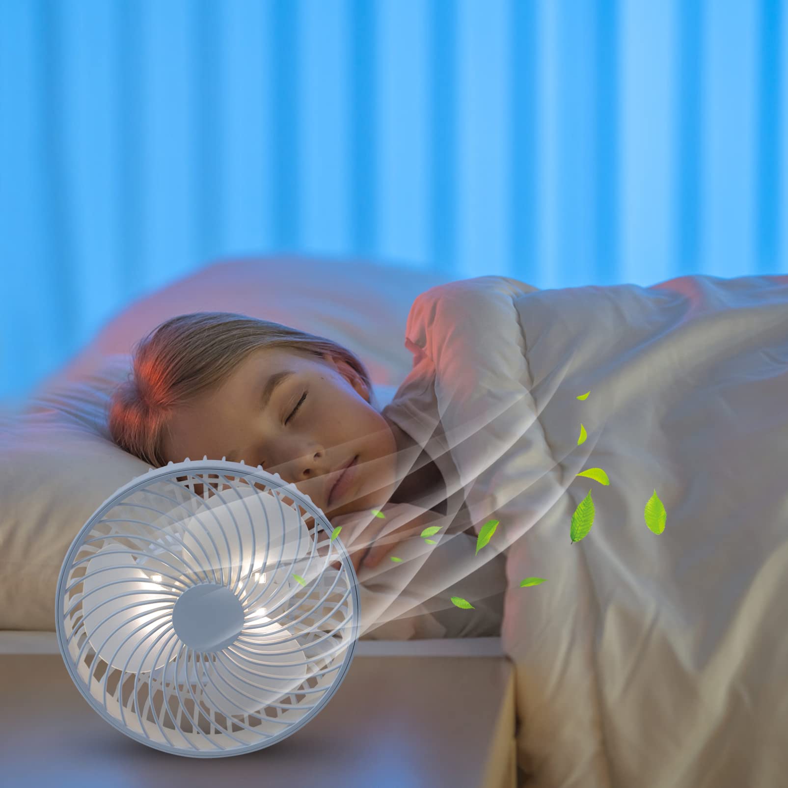 OSALADI USB Desk Fan with LED Night Light - Portable, Rechargeable Small Personal Fan for Office, Home & Travel | Quiet Cooling for Workspace, Bedroom & Outdoor Use