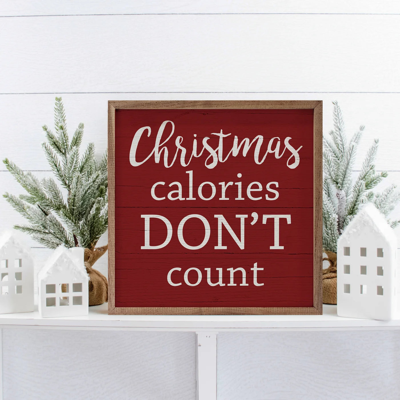 Christmas Calories Don't Count - Wood Framed Wall Art Print - Perfect for Holiday Home Decor & Festive Gift Giving