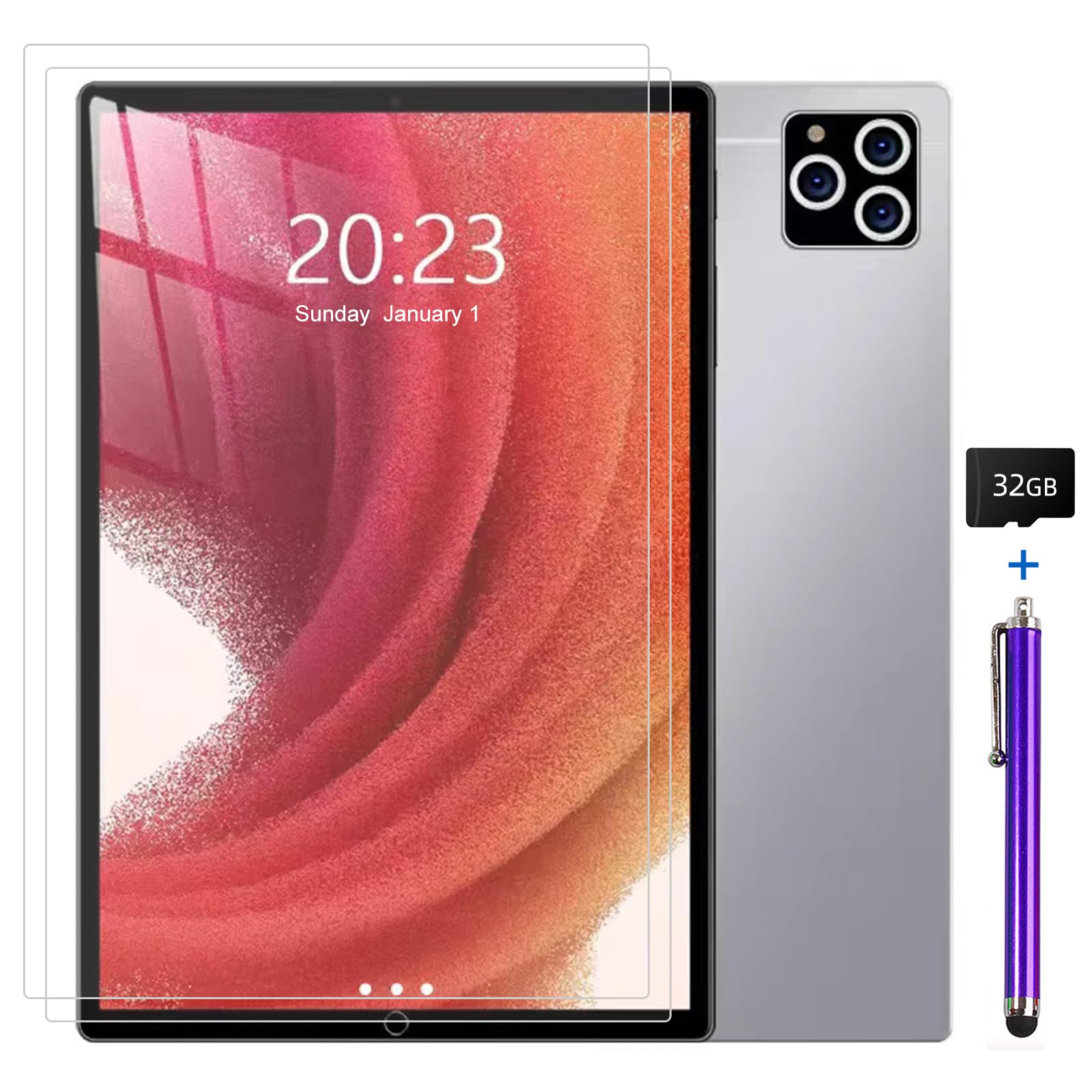 LNBEI 10.1 Inch Android Tablet - 8-Core Processor, HD IPS Touch Screen, Dual Camera, WiFi, Bluetooth, Phone Call Capability | Perfect for Work, Study & Entertainment (Silver)