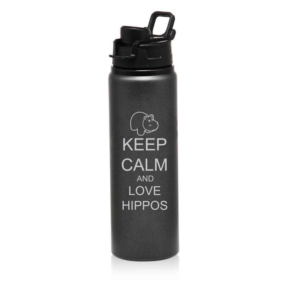 25 oz Aluminum Sports Water Bottle - Insulated, Leak-Proof & Durable for Gym, Hiking & Travel - Keep Calm and Love Hippos Design - Perfect for Workouts, Outdoor Adventures & Daily Hydration