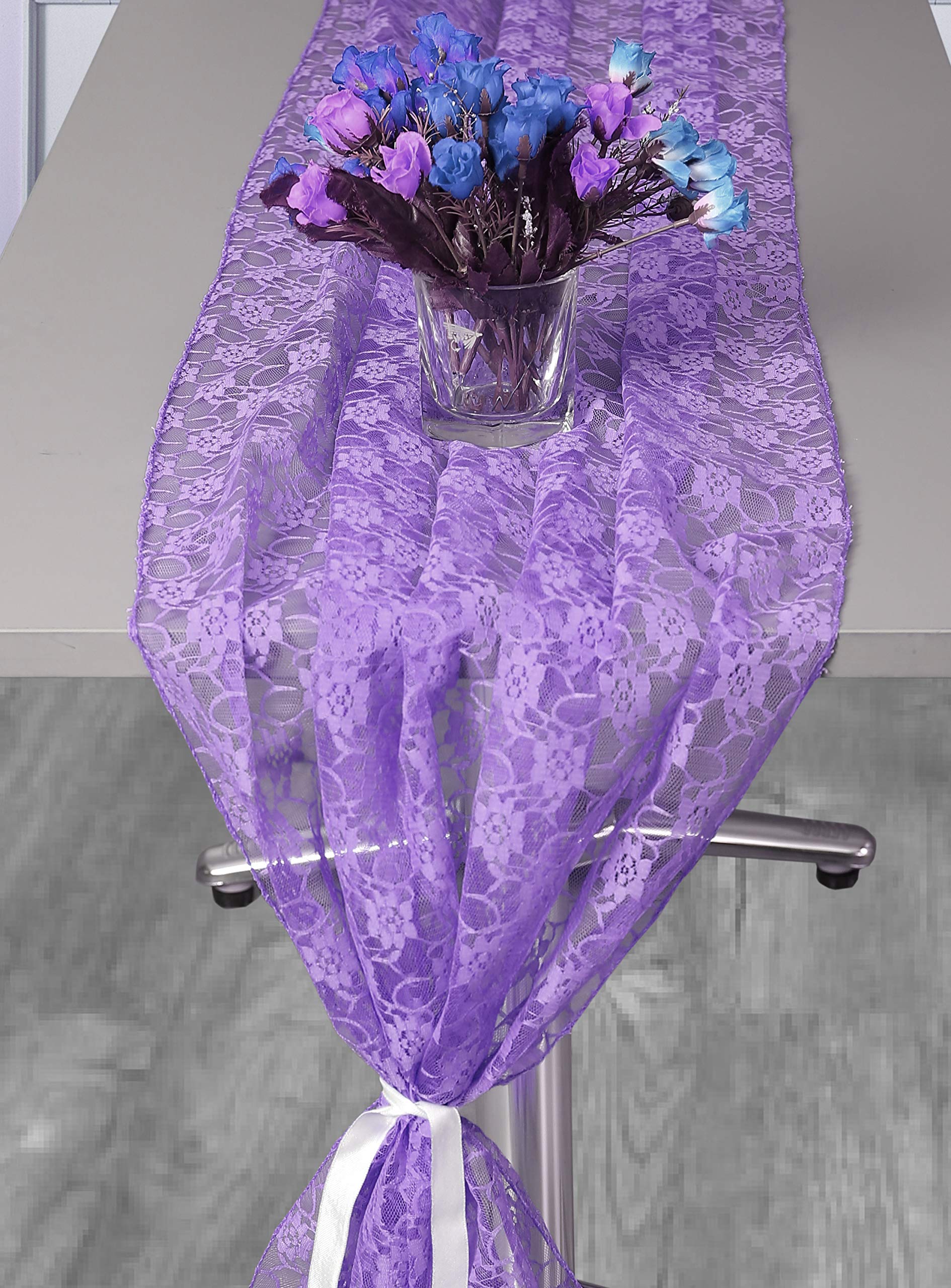 20 Pack MDS 27x120 Inches Long Sheer Lace Table Runners for Wedding Banquets, Birthday Parties & Engagements - Rustic Boho Decor for 10ft Tables - Perfect for Indoor/Outdoor Events, Bridal Showers & Anniversary Celebrations (Lavender)