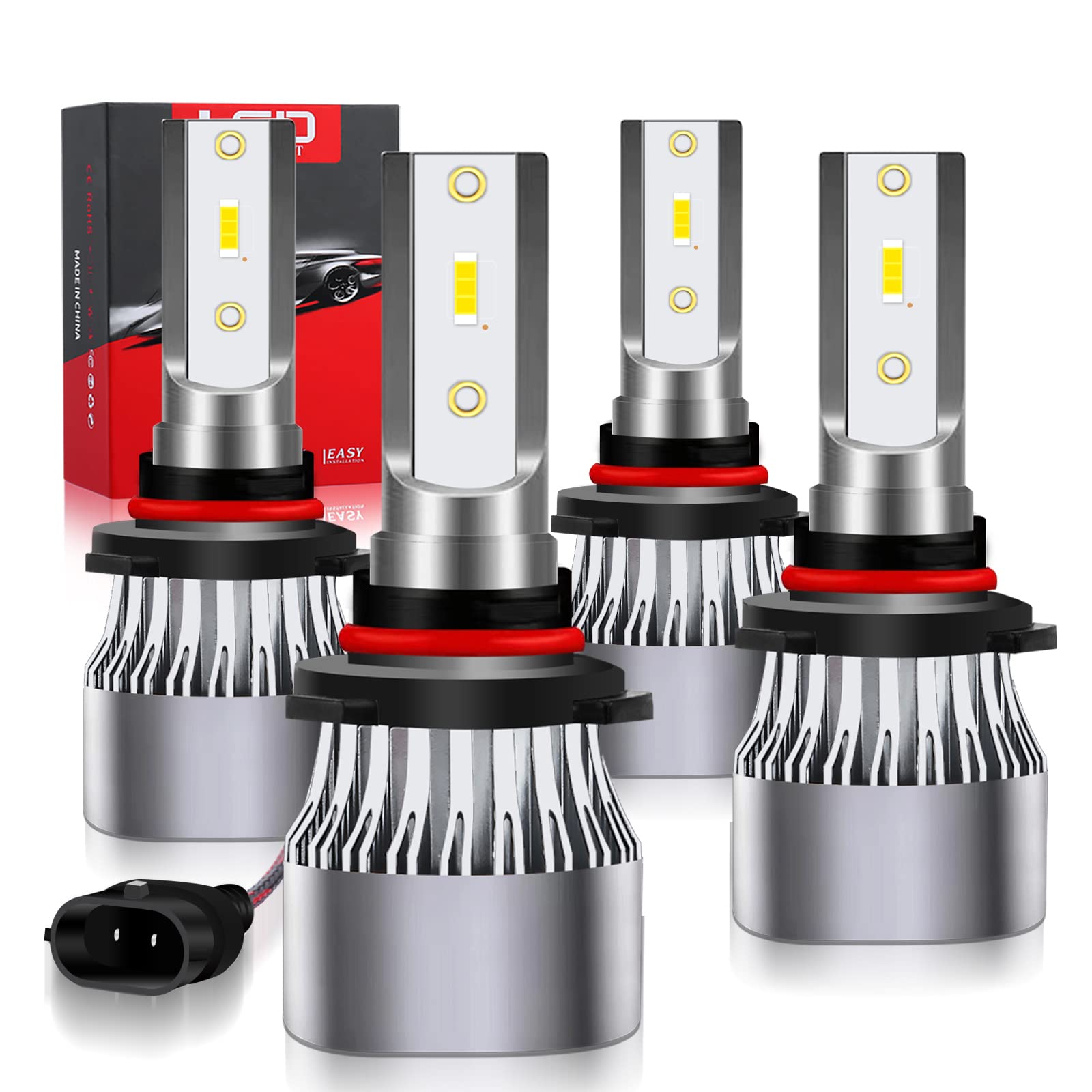 9005/HB3 High Beam & 9006/HB4 Low Beam LED Headlight Bulbs Combo - 240W 30000LM Super Bright Conversion Kit - 6500K Cool White - Plug and Play - Pack of 4 - Perfect for Night Driving, Off-Roading, and Enhanced Visibility