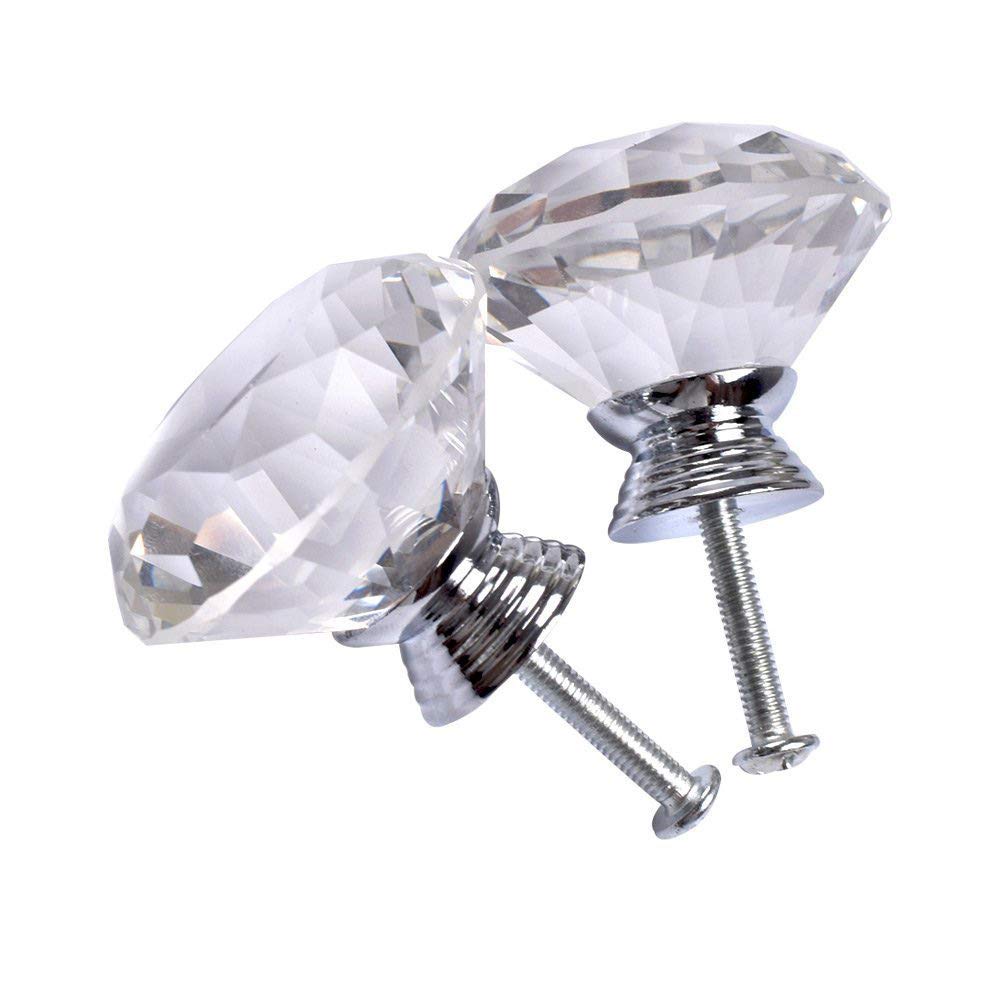 2 Pack 40mm Diamond Shaped Glass Crystal Cabinet Knobs - Includes 3 Size Screws for Drawers, Cupboards & Dressers - Perfect for Home Decor & Furniture Upgrades