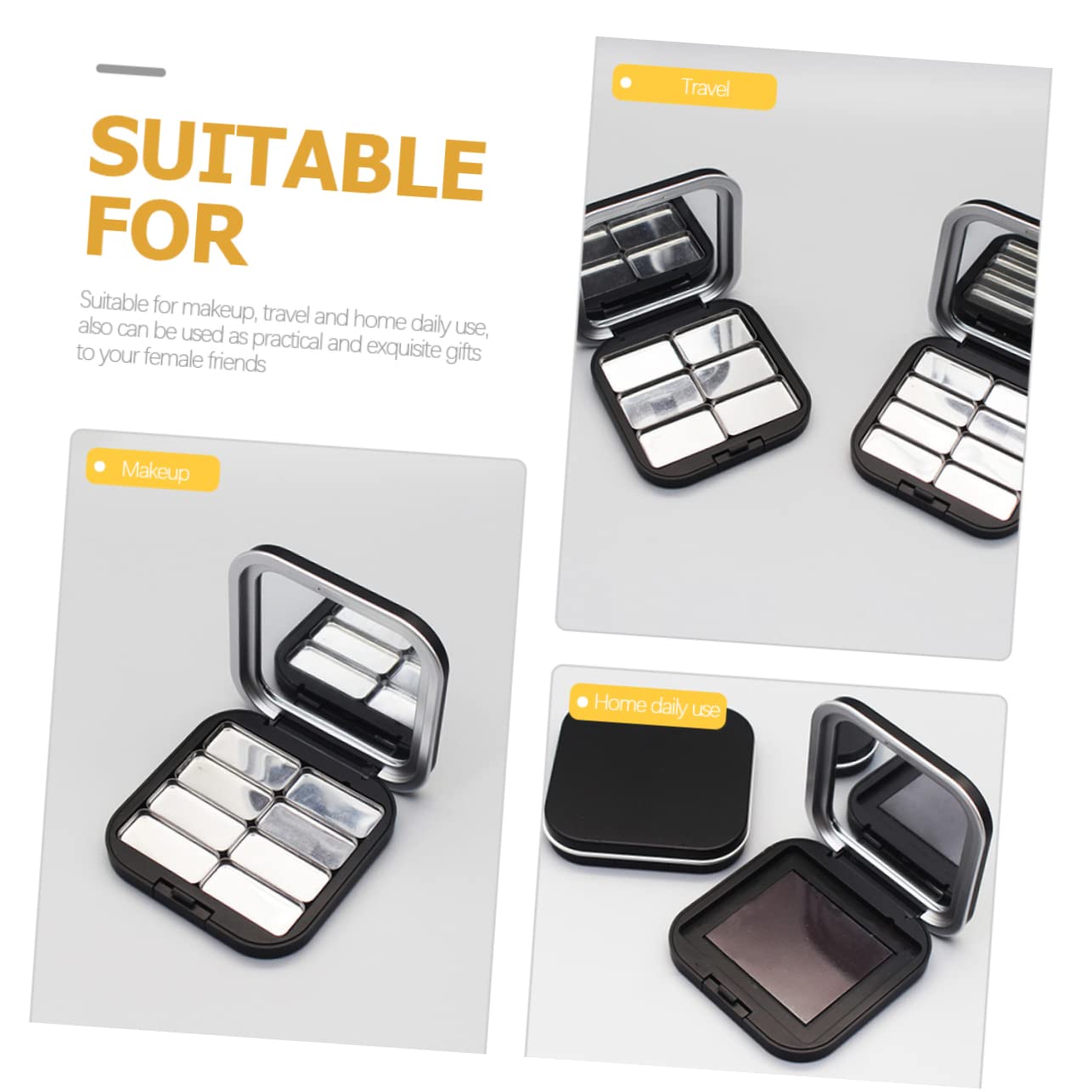 FOMIYES 2-Piece Magnetic Black Empty Eyeshadow Palette - Refillable Makeup Organizer for Travel, Professional Makeup Artists & Home Use | Portable Cosmetic Storage Case for Eyeshadows, Blush & Powder