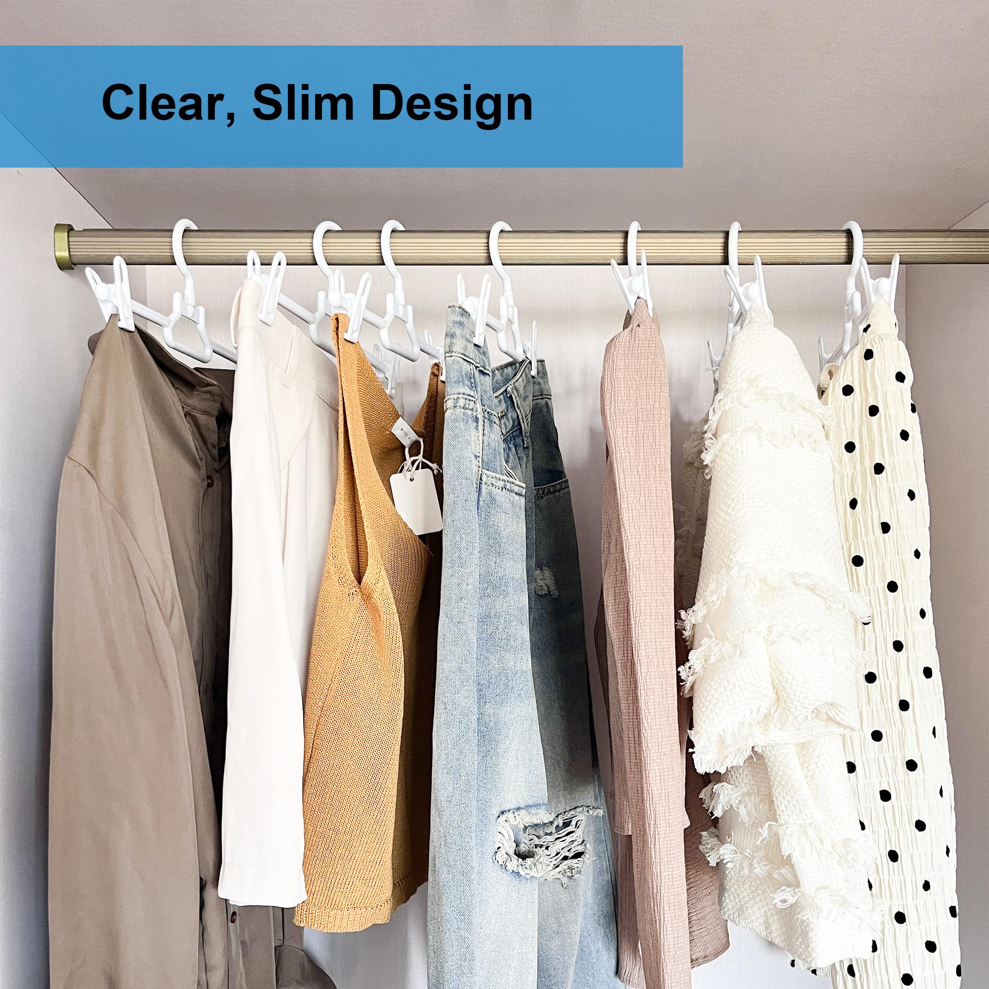 10-Pack Slim Plastic Pants Hangers with 360° Swivel Hook & Pinch Clips - Space-Saving Closet Organizer for Baby, Kids & Adult Clothes (White) | Perfect for Travel, Dorm & Small Closet Storage