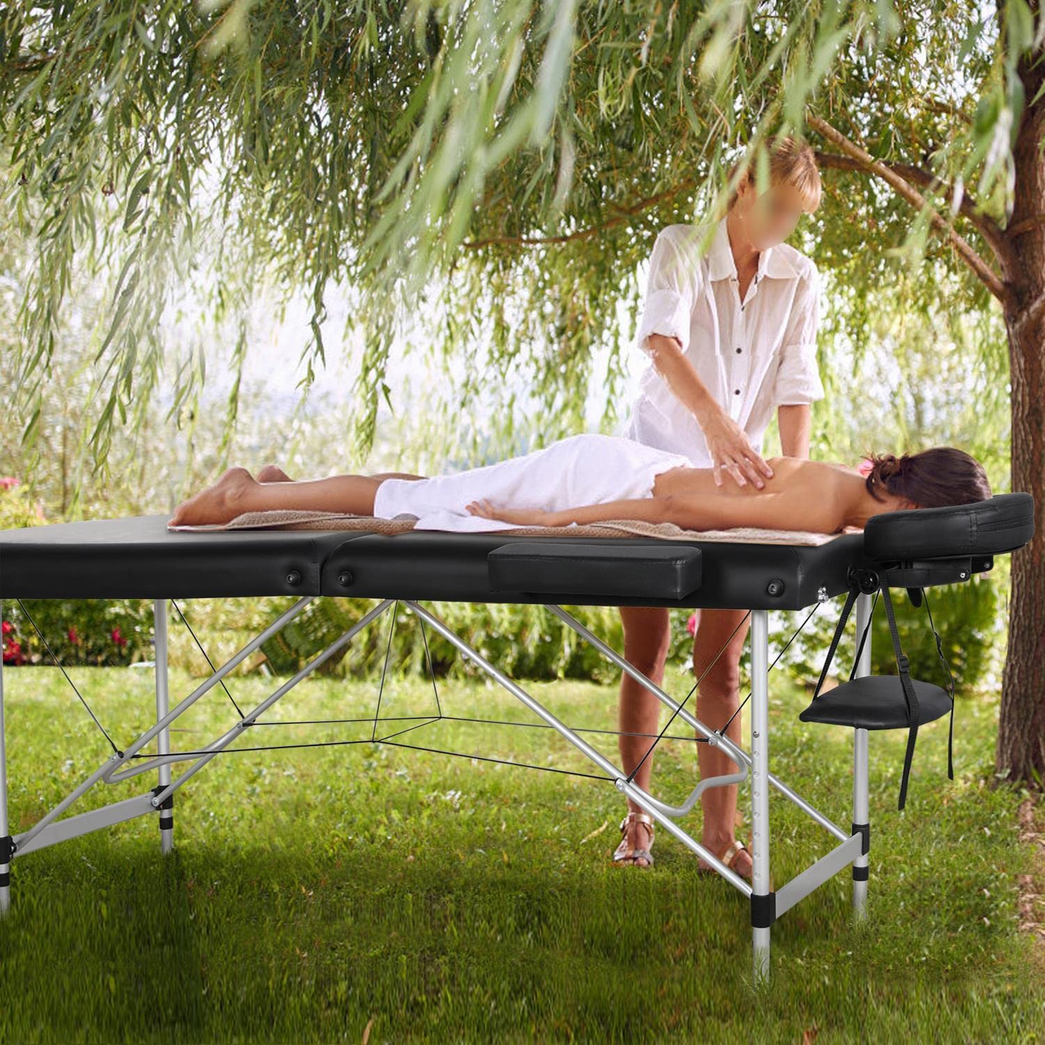 Yaheetech Foldable Massage Bed - 60cm Wide Portable Beauty Salon Table for Lash Extensions & Spa Treatments | Professional 2-Section Aluminum Frame | Compact & Lightweight for Home or Salon Use