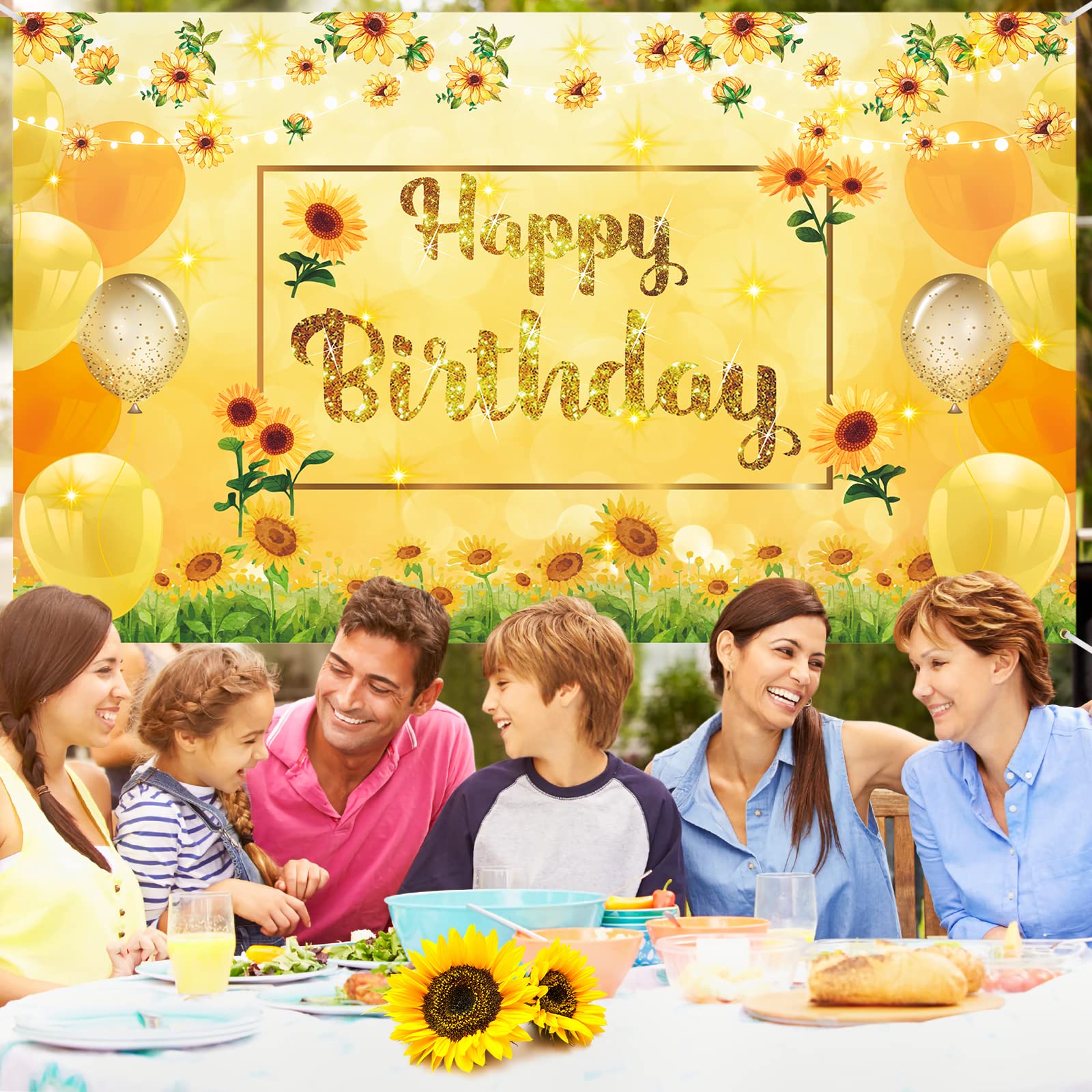 Sunflower Happy Birthday Banner - Large Yellow Sunflower Party Decorations for Birthday, Baby Shower, Wedding Backdrop - Perfect for Women, Men, Boys & Girls Celebrations