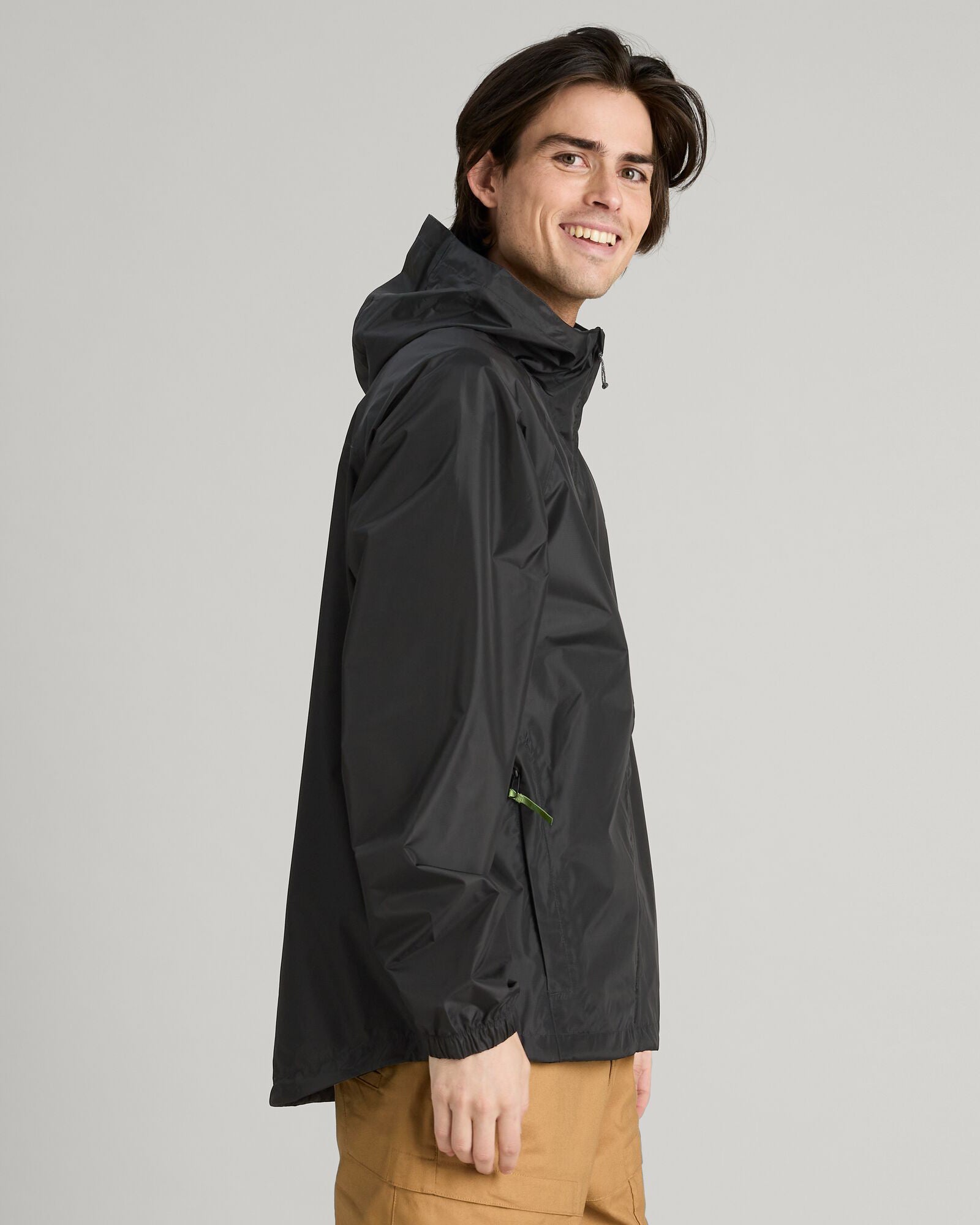 Men's 2-Layer Waterproof Rain Jacket with Pockets - Black | Outdoor Hiking, Camping & Travel Gear