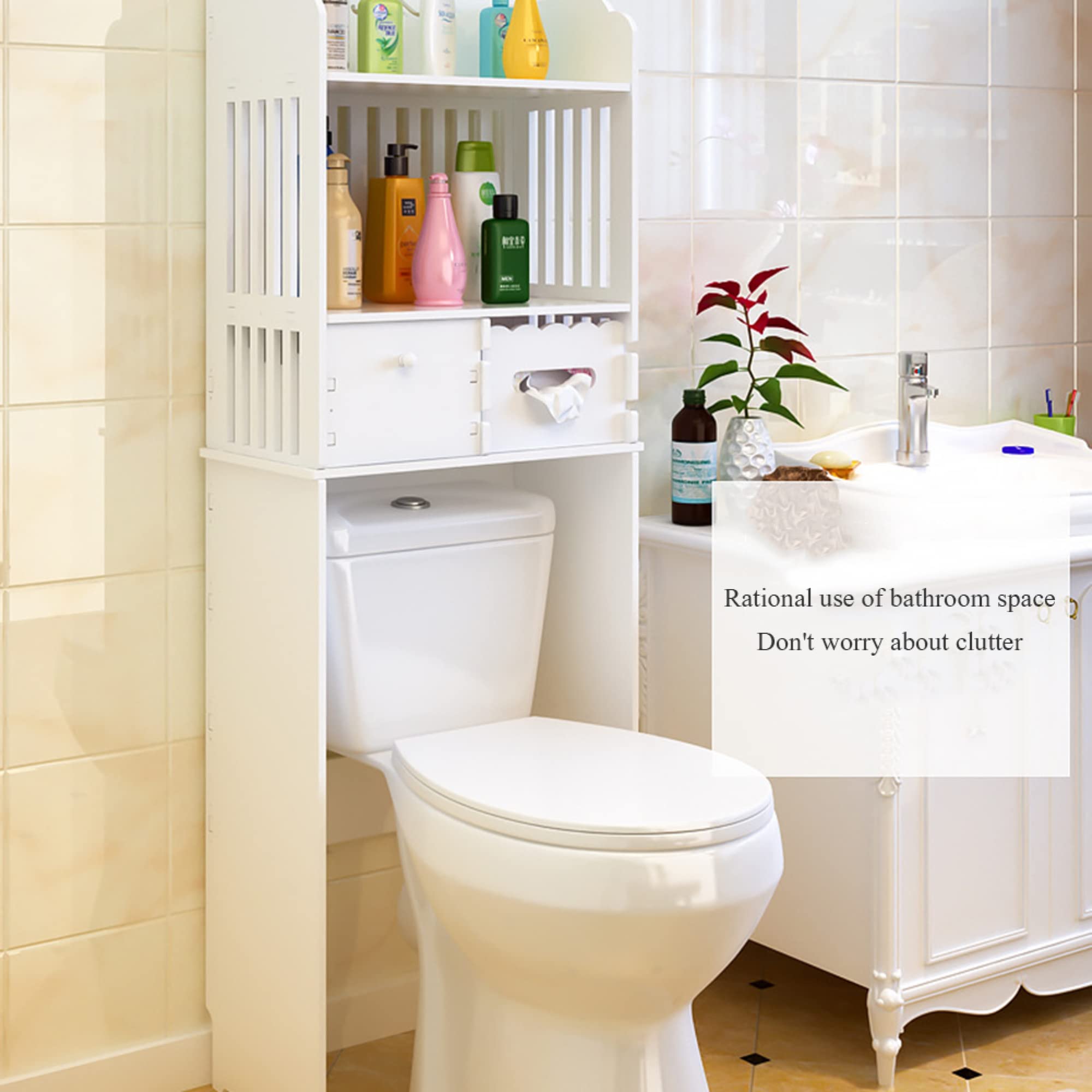 Over-The-Toilet Storage Cabinet with 2 Shelves - Space Saving Freestanding Bathroom Organizer for Toiletries, Towels & Supplies | Perfect for Small Bathrooms, Dorms, Apartments & Kitchen Storage