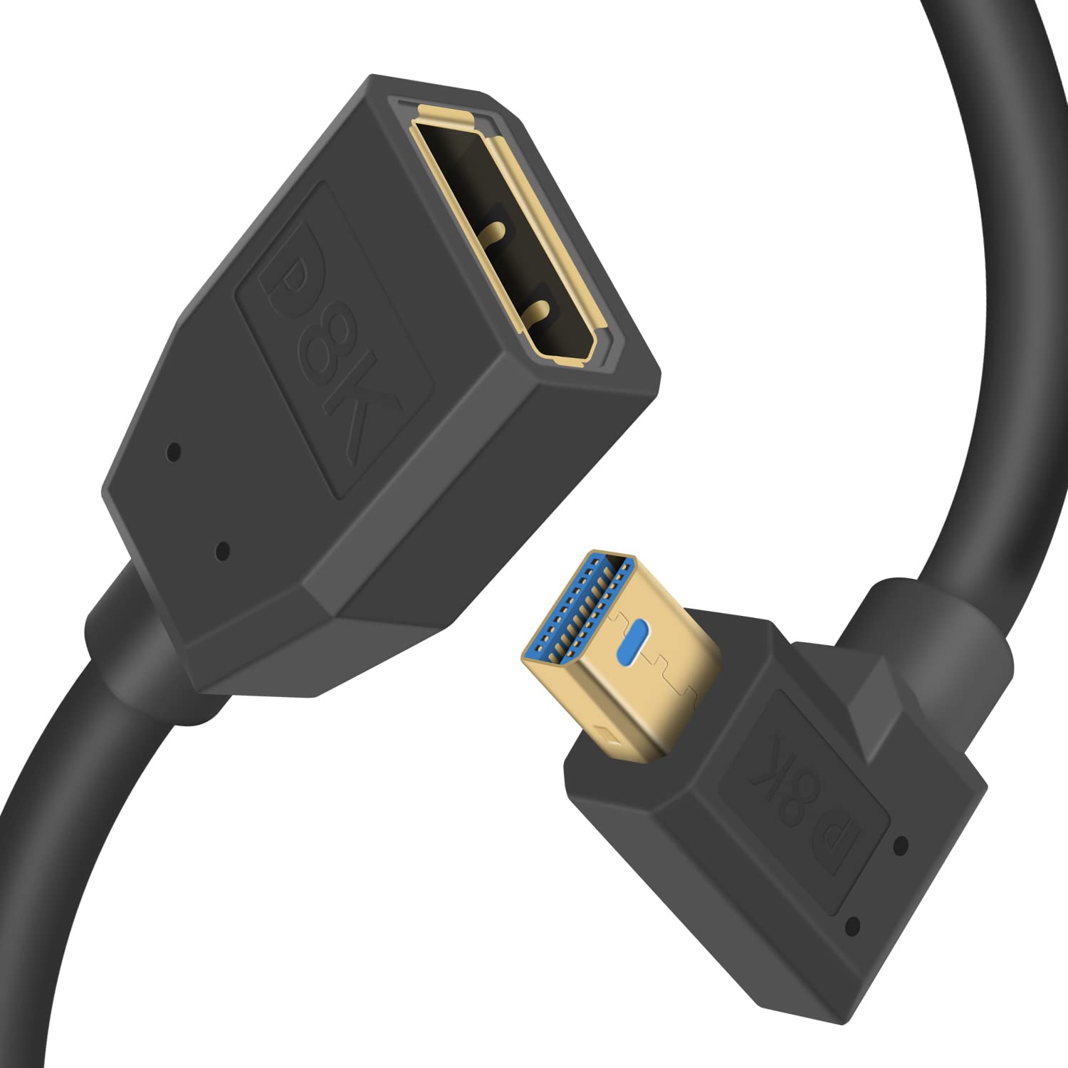 Duttek DisplayPort to Mini DisplayPort Extension Cable 1.4 - 8K Mini DP to DP Adapter - Left Angled Mini DP Male to DP Female Cable for Laptop, PC, TV & Gaming Monitor - 1Ft/30cm - Perfect for Home Office, Gaming Setup & Multi-Monitor Workstations