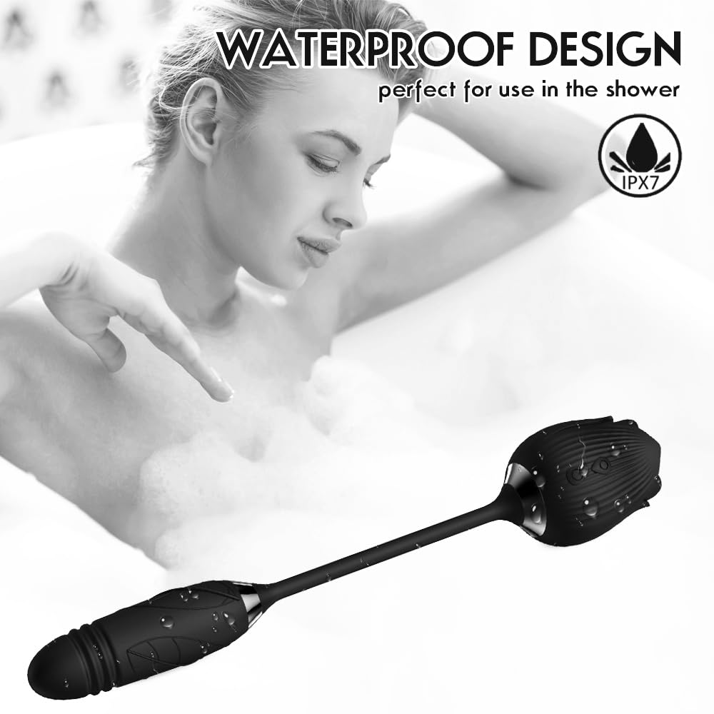 **Rose Thrusting Pump G-Spot Stimulator - Sucking Vibrator Bullet Dildo for Women - Waterproof & Rechargeable Adult Sex Toy for Couples & Solo Play**