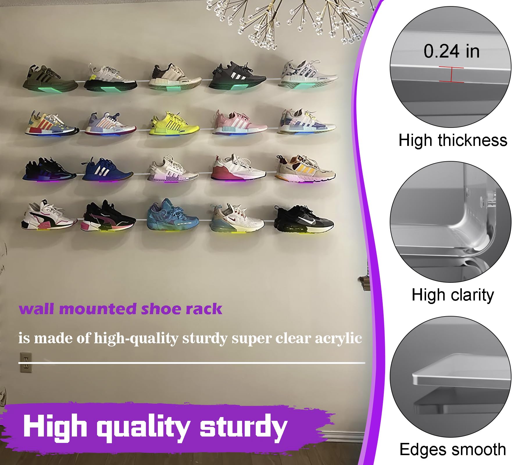 Glow Floating Shoe Shelf - Set of 5 LED Sneaker Displays for Bedroom & Playroom