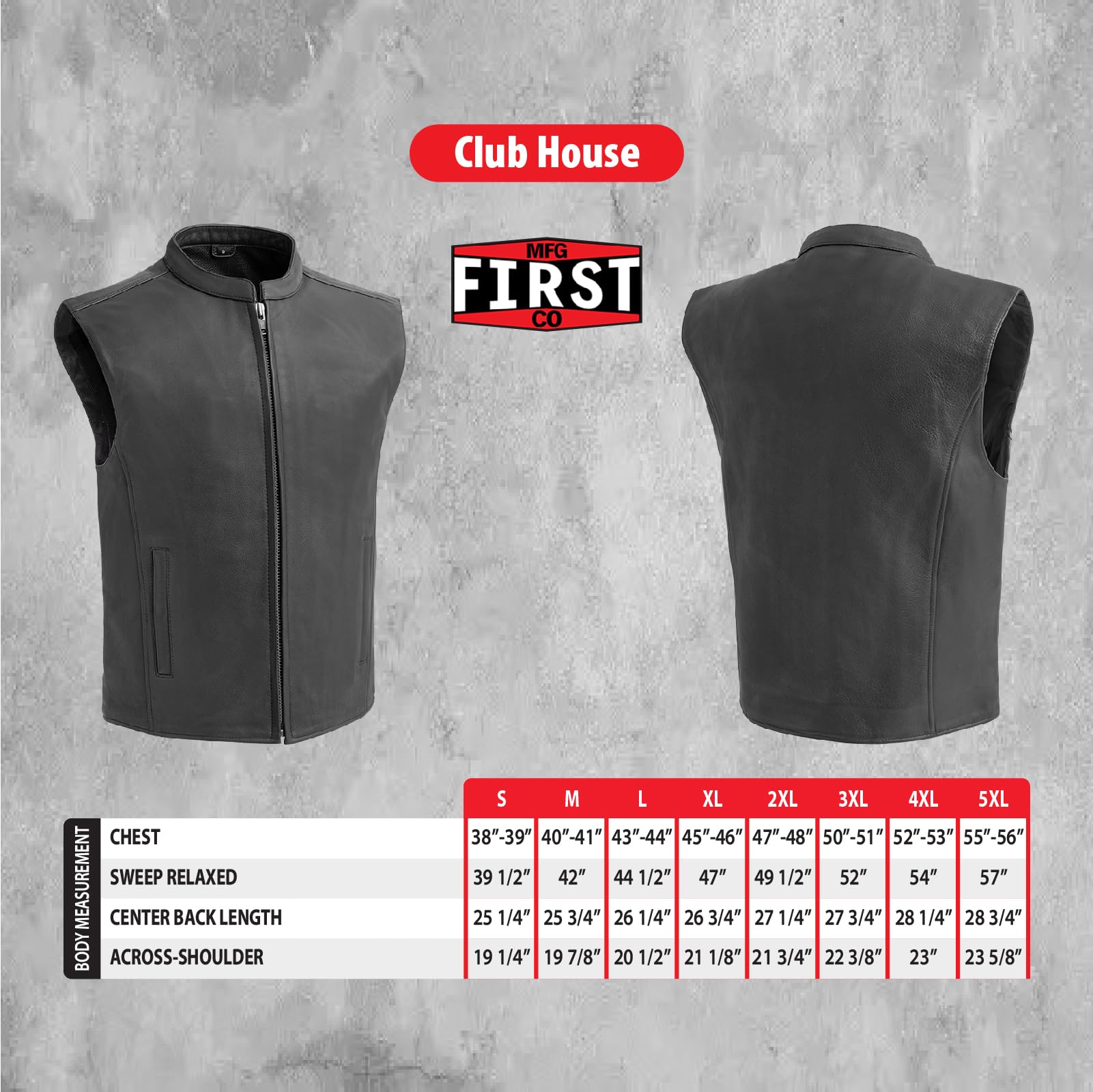 First Mfg Co Men's Black Leather Motorcycle Vest - Biker Jacket for Harley, Cruiser & Riding Club - Perfect for Motorcycle Rides, Events & Casual Wear