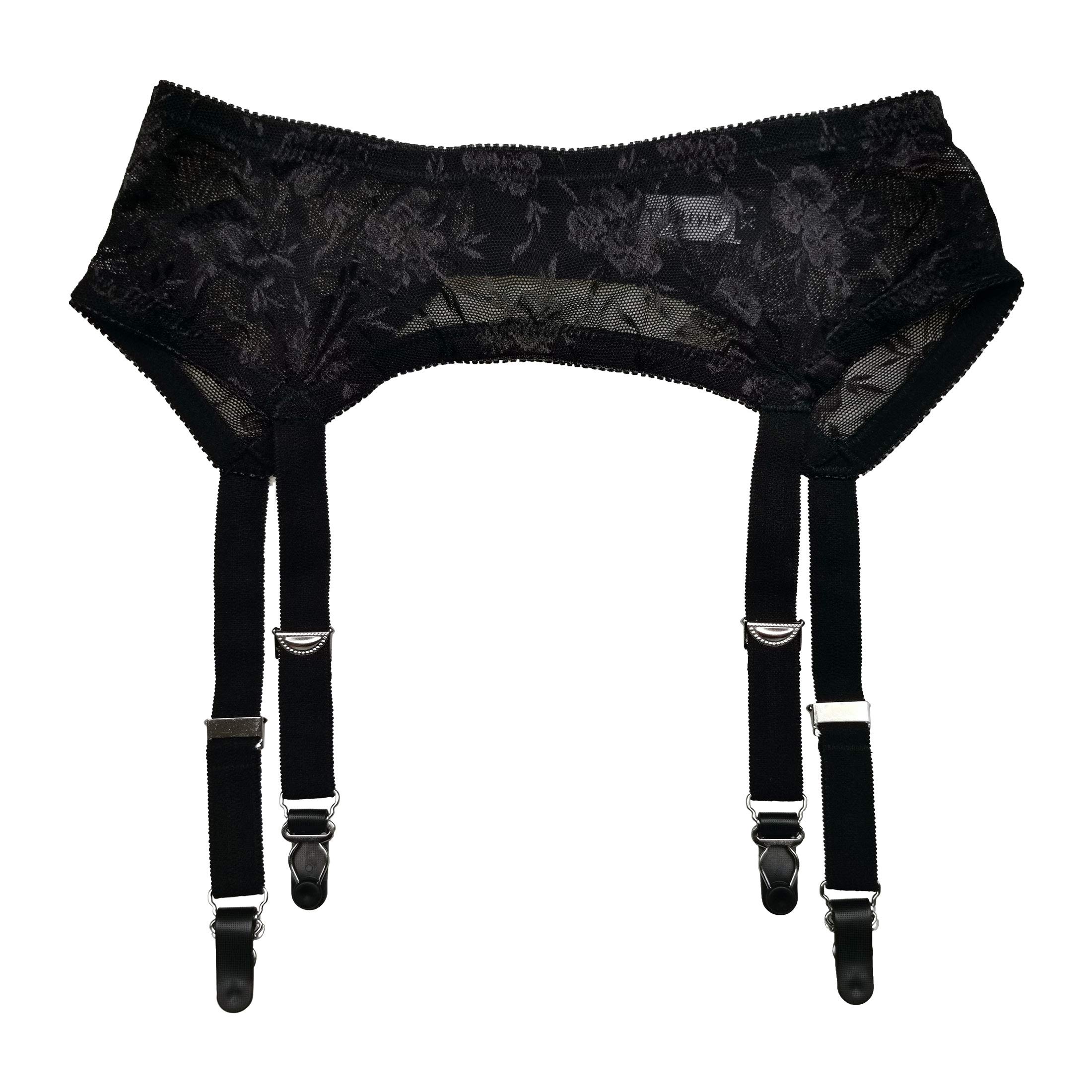 TVRtyle Women's Vintage Black Garter Belt with 4 Metal Clips - Sexy Stocking Holder for Lingerie, Burlesque & Retro Fashion Outfits