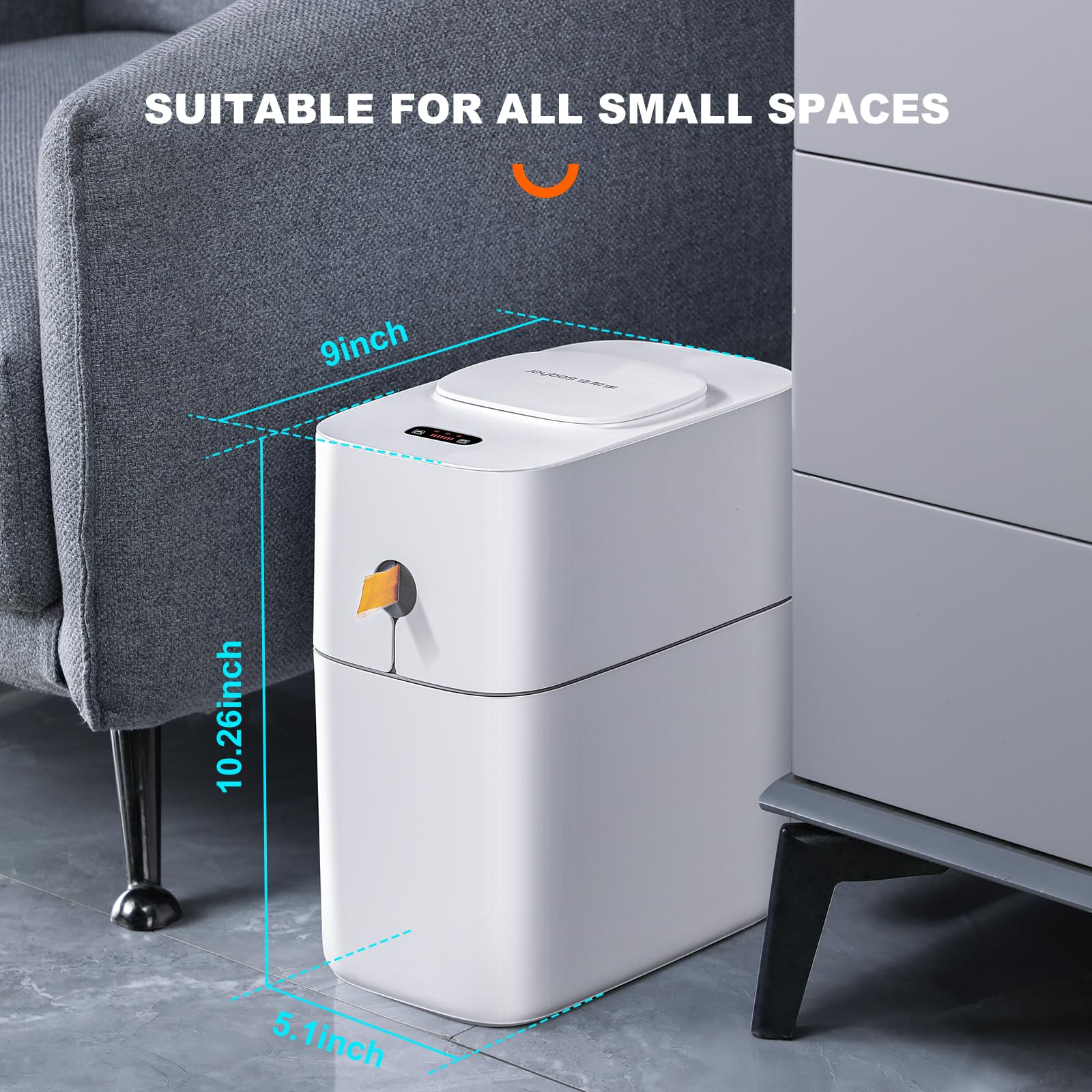 Automatic Motion Sensor Trash Can - 3.5 Gallon Touchless Bathroom Waste Bin, Hands-Free Garbage Can for Bedroom, Office, Toilet, RV & Living Room | Dogproof Plastic Slim Design (White) - Perfect for Hygienic Waste Disposal in Homes & Small Spaces