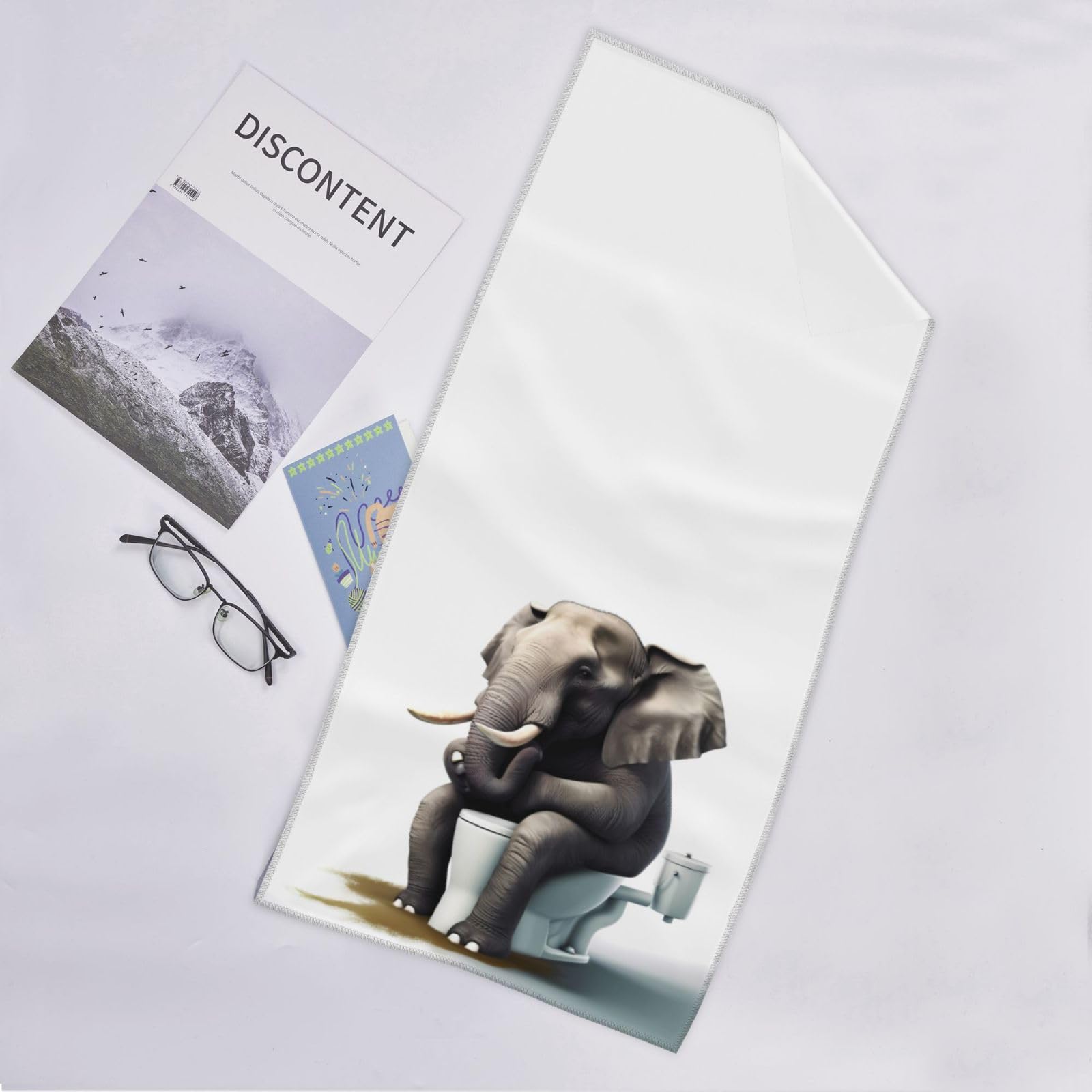 Funny Elephant Sitting on Toilet Soft Fingertip Towels - 12x27.5 Inch Absorbent Hand & Dish Towels for Bathroom, Kitchen - Perfect for Gifts, Home Decor & Humorous Bathroom Accessories