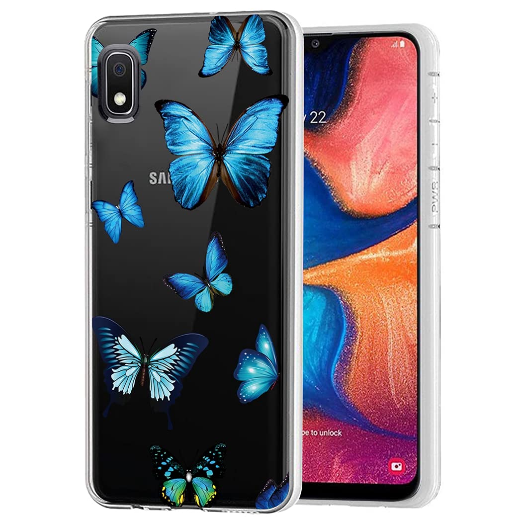 Cute Blue Butterfly Clear Slim Shockproof TPU Case for Samsung Galaxy A10E - Soft Flexible Protective Cover for Women & Girls (Perfect for Everyday Use, School, Work & Travel)