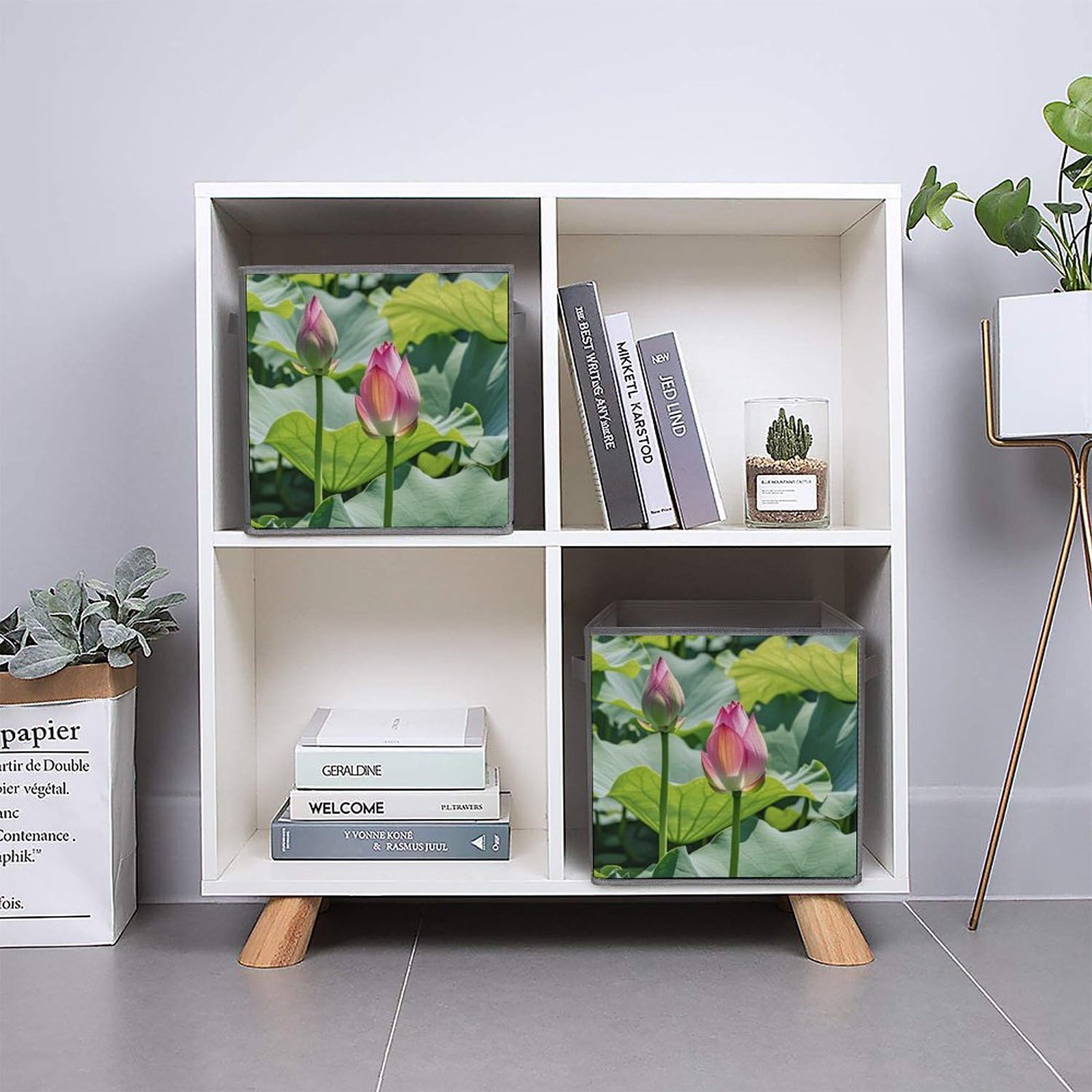 1PCS Foldable Storage Bins with Beautiful Lotus Flower Print - Large Capacity Storage Box with Handle for Home, Office & Playroom Organization - Perfect for Toys, Books & Clothes Storage