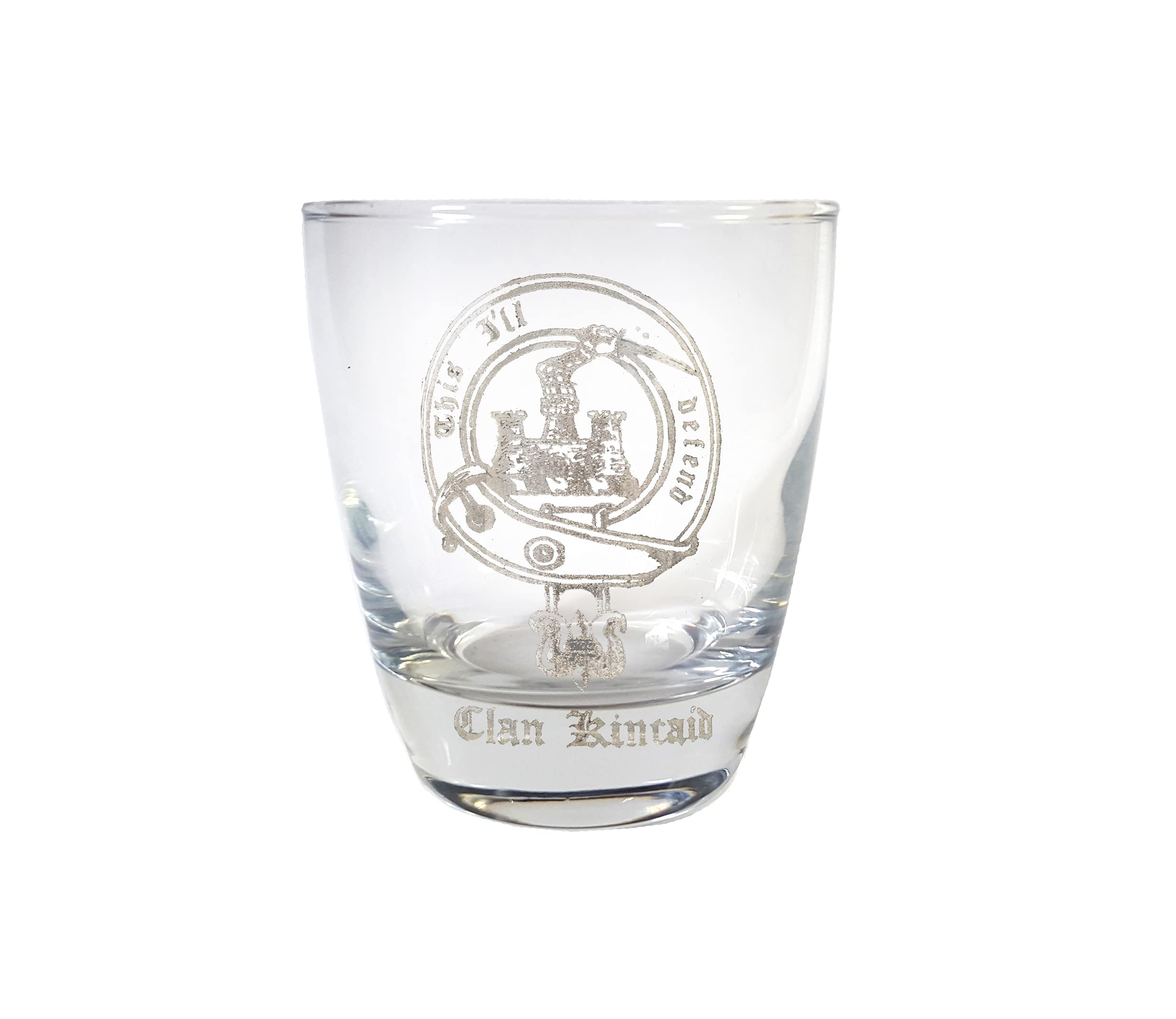 Clan Kincaid Scottish Crest Whiskey Glasses Set of 4 - 10oz Lowball Rocks Glasses with Free Personalized Engraving - Perfect for Scotch Tasting, Gift Giving & Home Bar Decor
