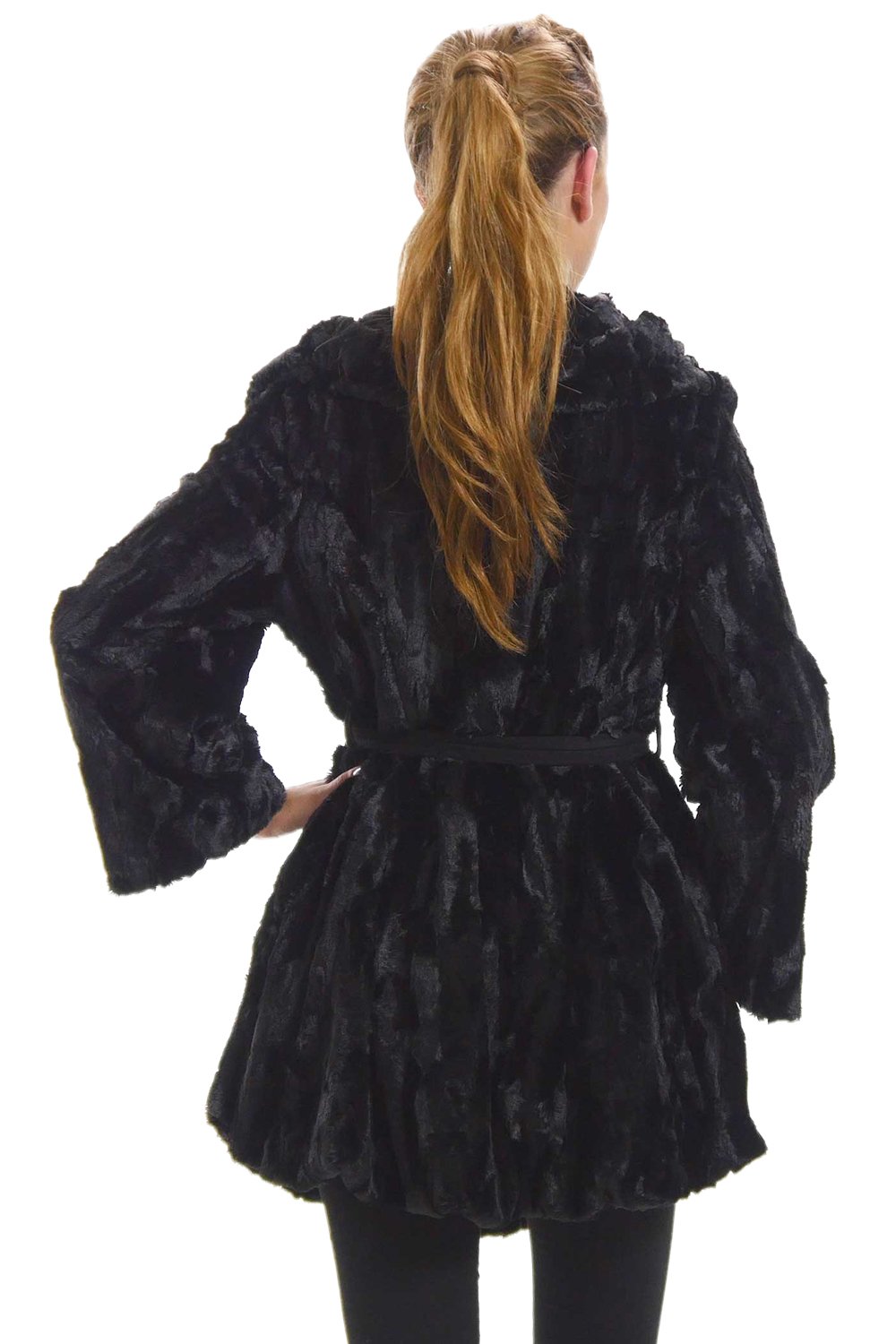 Stylish MELODY Faux Fur Round Collar Jacket with Bell Sleeves - Women's Winter Fashion Coat for Casual Outings & Holiday Parties