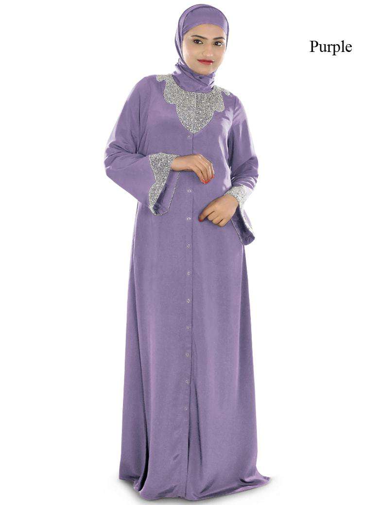 Hifja Black Hand Embroidered Burqa - Islamic Abaya Dress for Women - Modest Muslim Prayer Dress - Perfect for Mosque, Eid & Special Occasions