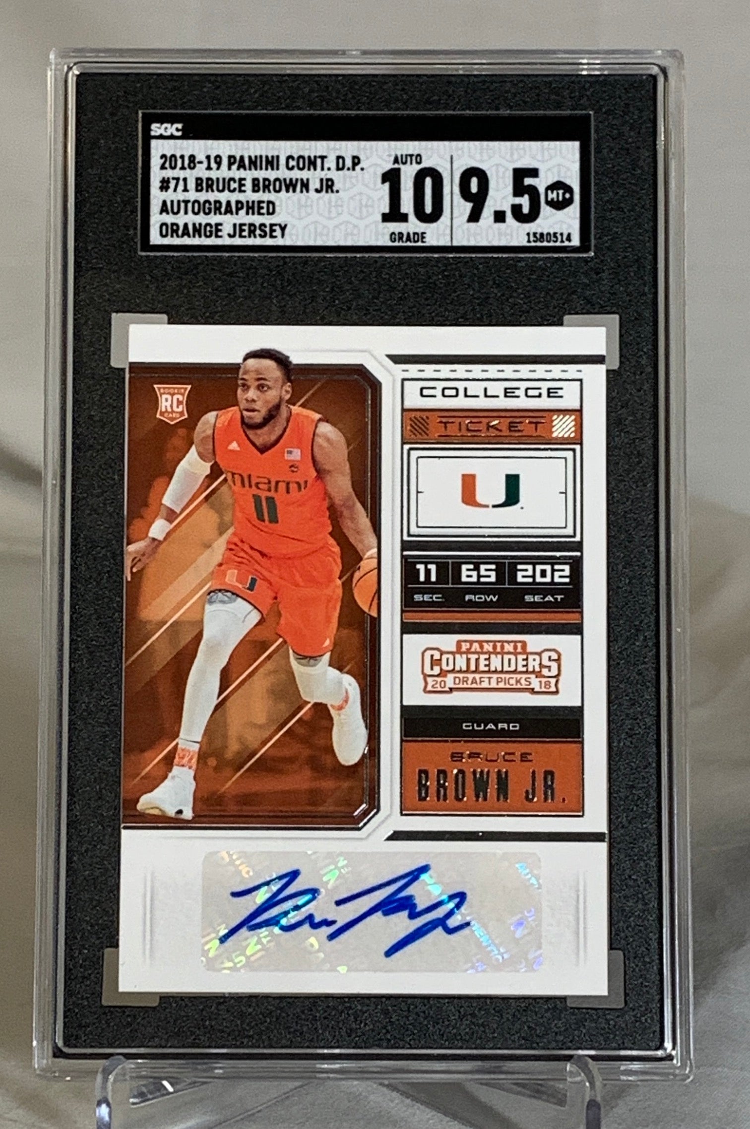 2018-2019 Bruce Brown Jr. Auto Panini Contenders Draft Picks SGC 10/9.5 Mint Condition Basketball Trading Card #1580514 - Perfect for NBA Collectors & Sports Memorabilia Enthusiasts
