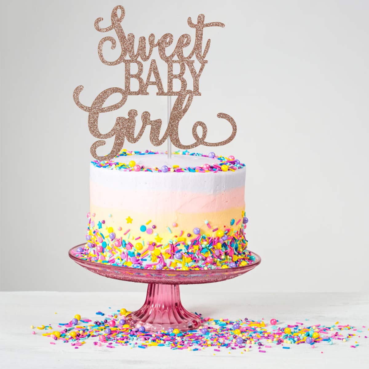 Rose Gold Glitter Baby Girl Cake Topper - Sweet 