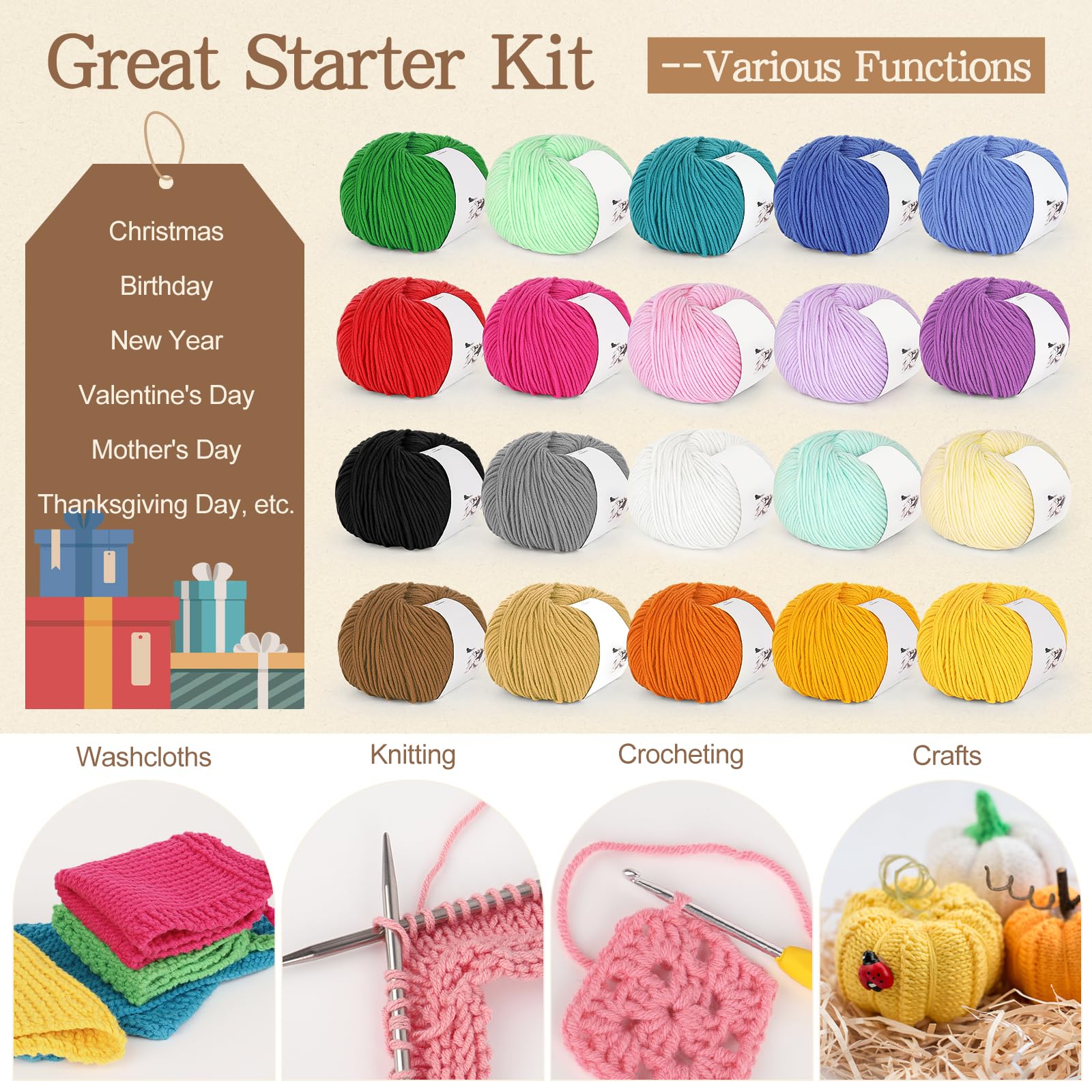 Katech 20 Skeins Cotton Yarn for Crocheting & Knitting - Sport Weight 55% Cotton 45% Acrylic Blend - Soft Milk Cotton Yarn Kit - Perfect for DIY Blankets, Scarves & Amigurumi Projects
