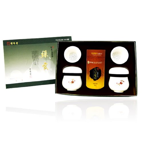 Premium Korean Organic Loose Leaf Green Tea Gift Set - 2.1oz Mountain Fermented Tea with Ceramic Mug & Infuser | Perfect for Relaxation, Meditation & Gifting