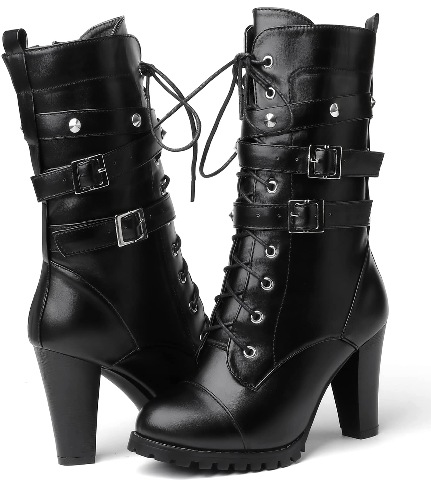 Susanny Women's Sexy Round Toe Lace Up High Heel Boots - Mid Calf Platform Boots for Women, Perfect for Party, Night Out & Date Night