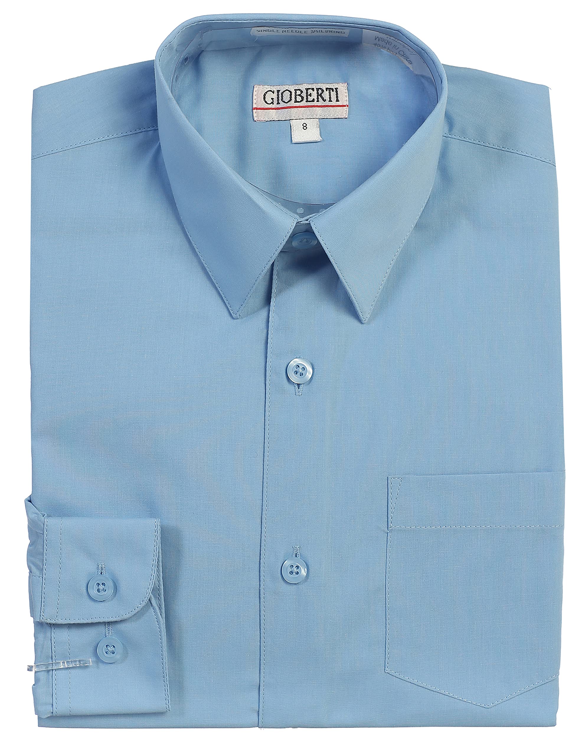 Gioberti Boys Long Sleeve Solid Dress Shirt for School, Church & Formal Occasions - Classic Cotton Button Down Shirt for Kids