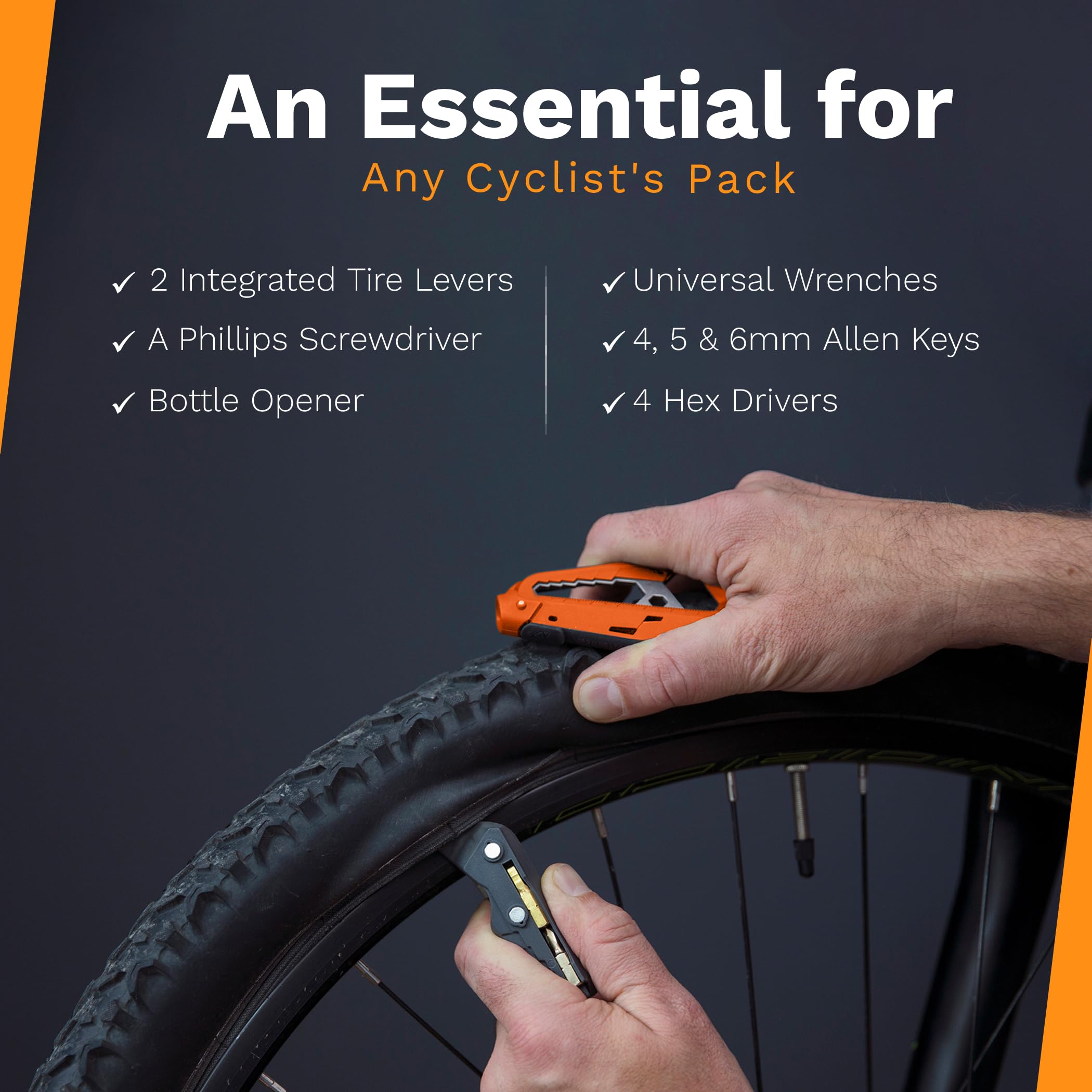 Tactica EDC Bike Multitool - Compact Cycling Tool Kit with 2 Tire Levers, 5-14mm Wrenches, Phillips Screwdriver, 4/5/6mm Allen Keys & Bottle Opener | Essential Bike Repair Tool for Road & Mountain Bikes | Perfect for Commuters, Cyclists & Outdoor Adventures
