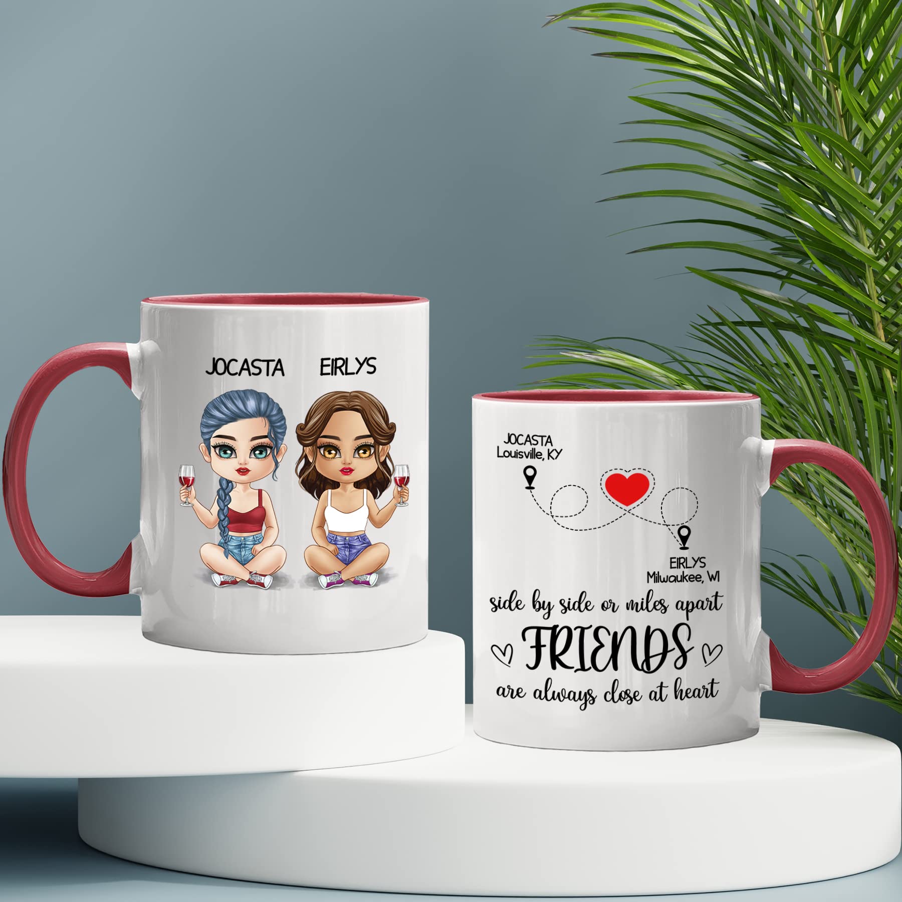 Personalized Best Friend Coffee Mug for Women - Custom Name & Address 11oz Ceramic Cup - Unique BFF Gifts for Long Distance Friendship, Sister Soulmates - Perfect for Coffee, Tea & Hot Chocolate at Home/Office