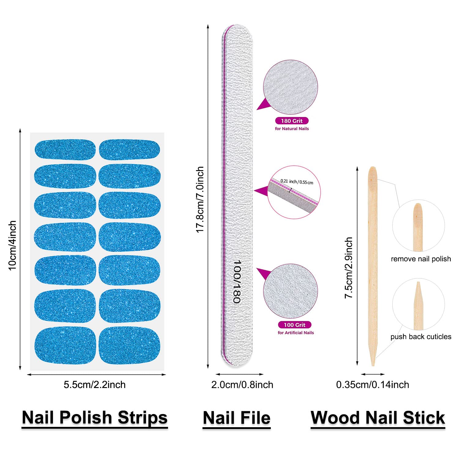 DANNEASY 24 Sheets Glitter Nail Polish Stickers - Self Adhesive Nail Wraps for Women, DIY Gel Nail Strips Manicure Kit with Nail File & Cuticle Stick | Perfect for Home Nail Art, Parties, Gifts, Special Occasions, Weddings, Holidays, Everyday Wear | Salon, Spa, Bridal, Prom, Vacation & Beauty Enthusiasts | Easy to Apply Long-Lasting Nail Decals for Fingers & Toes