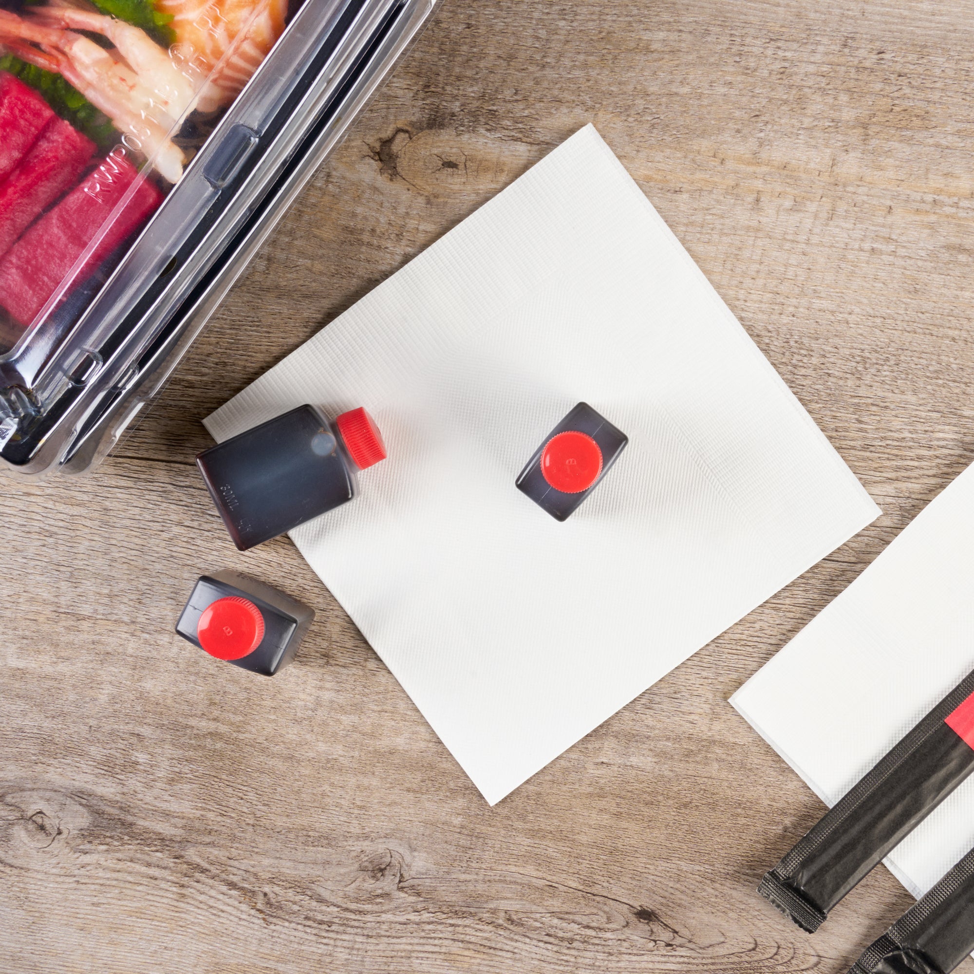 1oz Clear Plastic Soy Sauce Bottles with Red Caps - Bento Box & Sushi Condiment Containers (1.5
