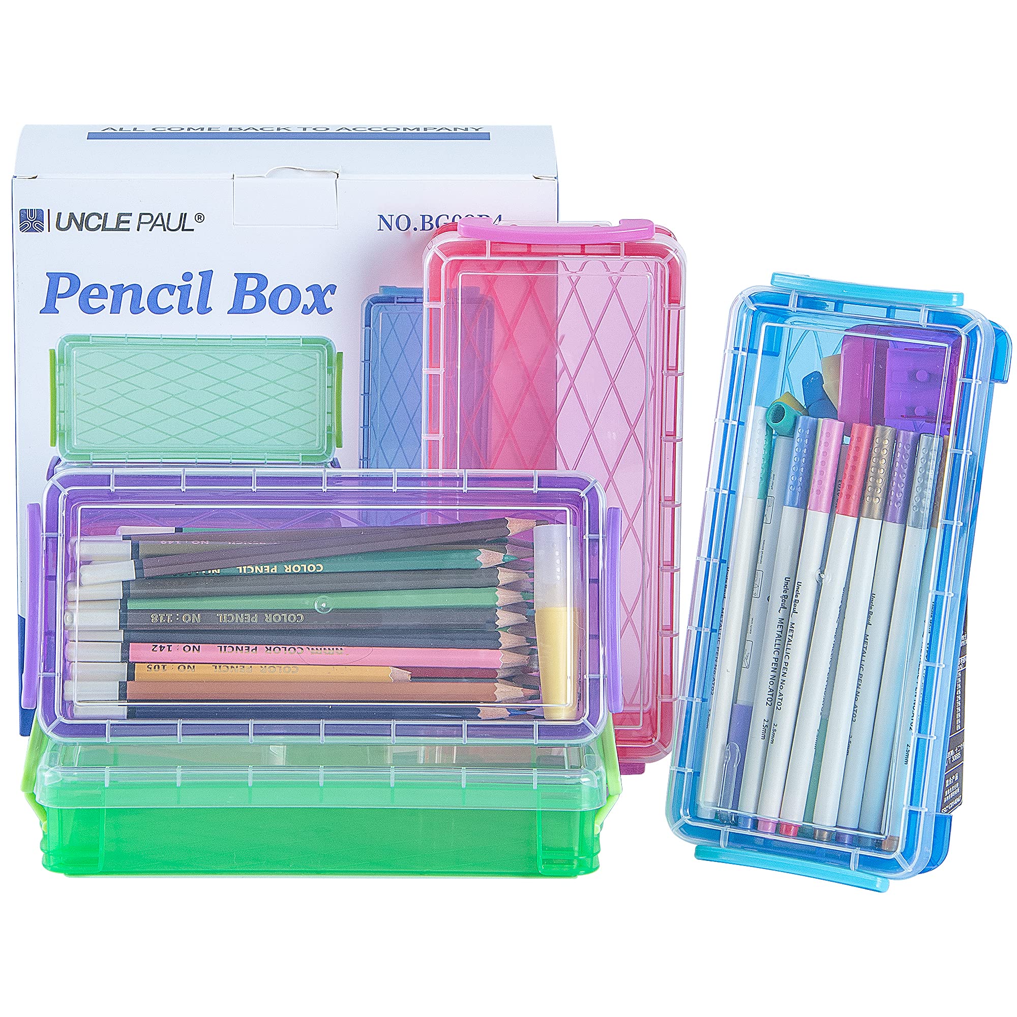 4-Pack Stackable Large Capacity Pencil Case Organizer - Premium Brush & Painting Pencil Storage Box for School, Office & Home - Perfect for Artists, Students & Professionals (BG09B4)
