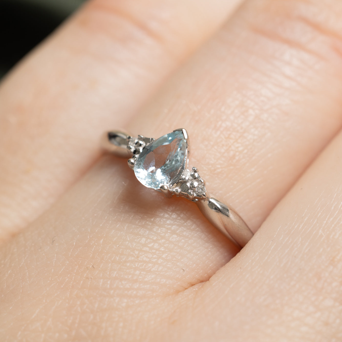 Exquisite 0.38ct Pear Cut Aquamarine & Diamond Ring (0.008ctw) - Size 7.25 - Elegant Engagement, Anniversary or Gift Jewelry for Women