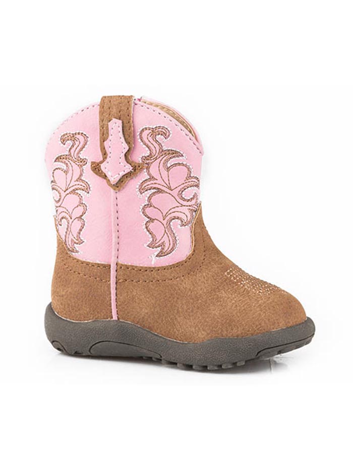 Roper 09 016 0191 2784 TA Infant Girls' Blaze Pink Western Stitch Cowboy Boots in Tan - Perfect for Western Rodeo Shows, Country Music Festivals & Cowgirl Fashion