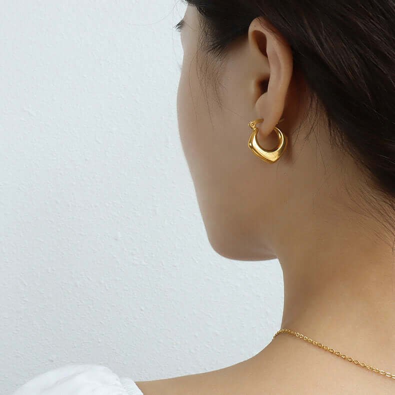 18K Gold Plated Geometric Hoop Earrings for Women - Trendy Minimalist Dangle Earrings | Perfect for Parties, Weddings & Everyday Wear | JDE617