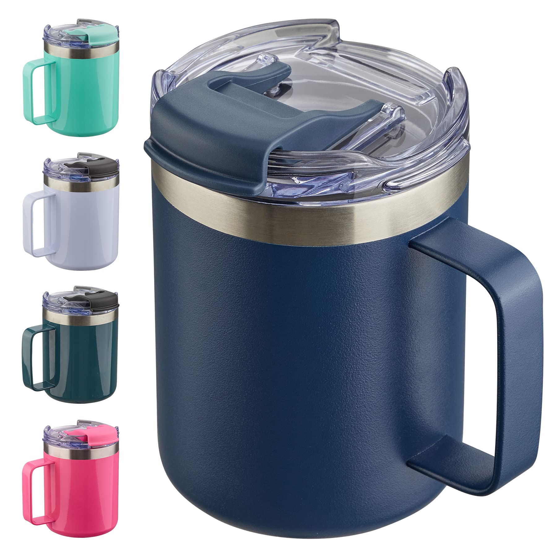 ALOUFEA 12oz Insulated Stainless Steel Travel Coffee Mug with Flip Lid & Handle - Double Wall Vacuum Thermos for Hot & Cold Drinks - Perfect for Office, Commuting, Camping & Outdoor Activities