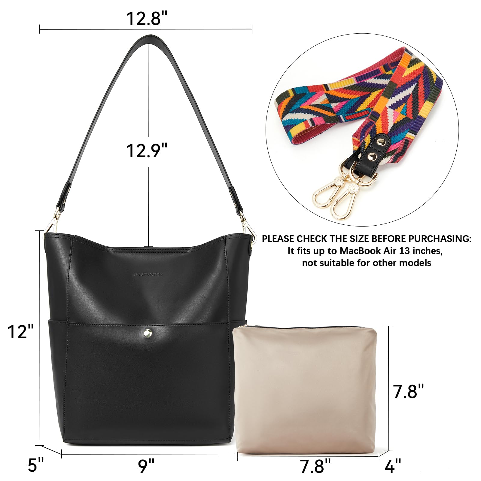 BOSTANTEN Women's Genuine Leather Designer Handbags - Stylish Tote Purse & Shoulder Bucket Bag for Work, Travel & Everyday Use | Fashionable Women's Accessories
