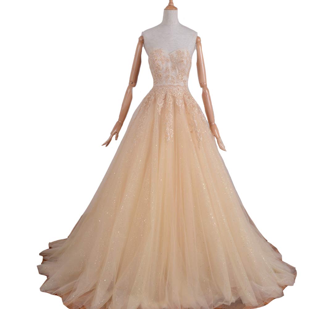 Kivary® Elegant Champagne Tulle A-Line Sweetheart Long Corset Lace Prom Evening Dress for Women - Perfect for Homecoming, Wedding Guest & Formal Events