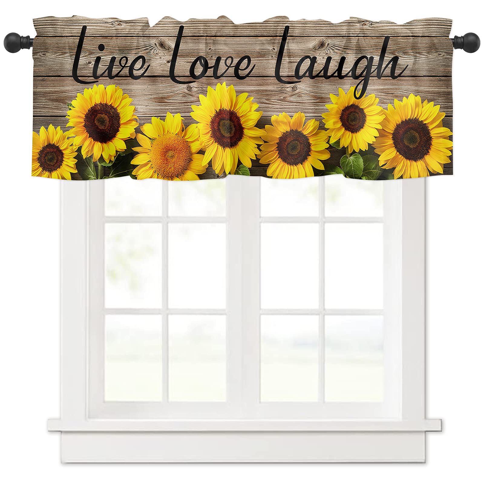 Sunflower Vintage Wooden Board Inspirational Live Love Laugh Semi-Sheer Window Curtain - 54