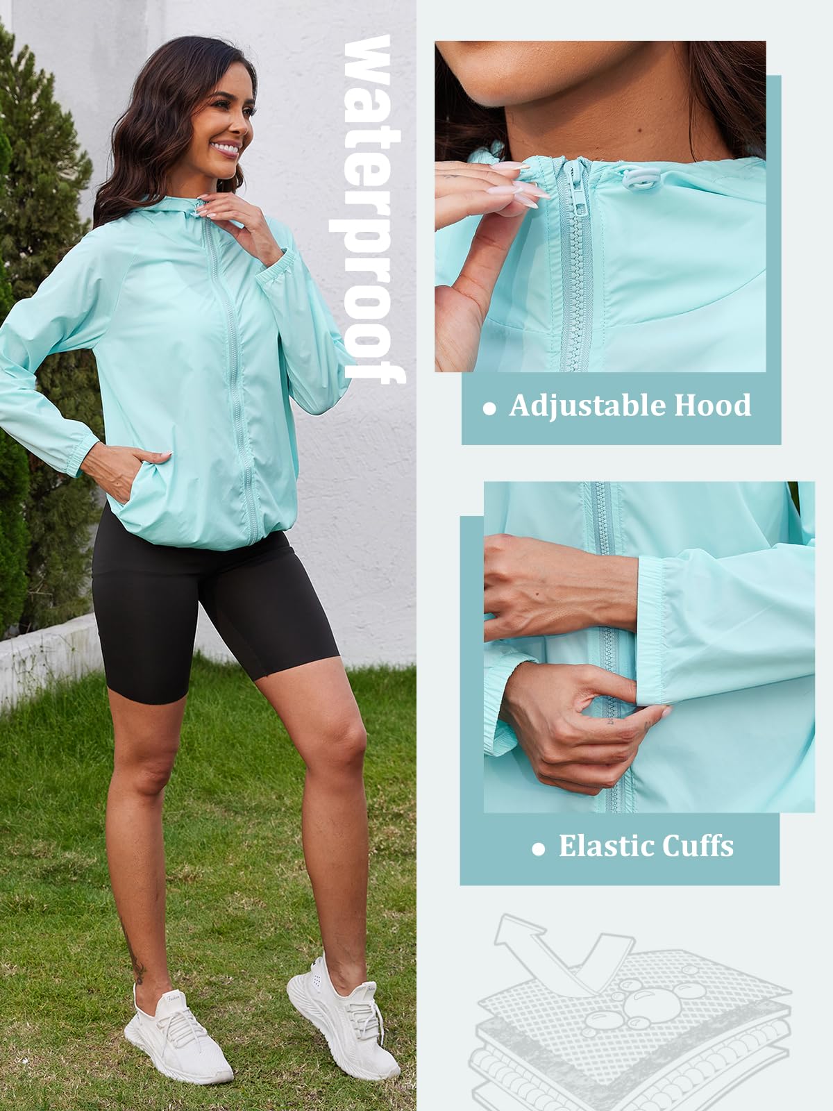 PITINAN Women's Lightweight Waterproof Rain Jacket with Hood & Pockets - Windproof Outdoor Windbreaker for Hiking, Camping & Travel