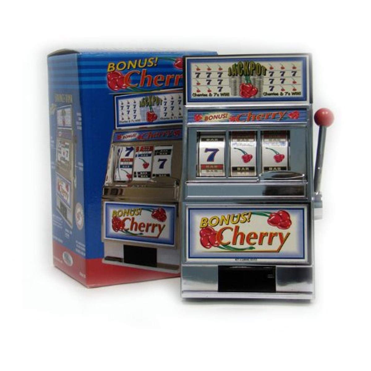Trademark Poker Cherry Bonus Slot Machine Bank with Spinning Reels - Fun Casino-Style Piggy Bank for Kids & Adults - Perfect for Game Room, Party Favors, and Collectibles