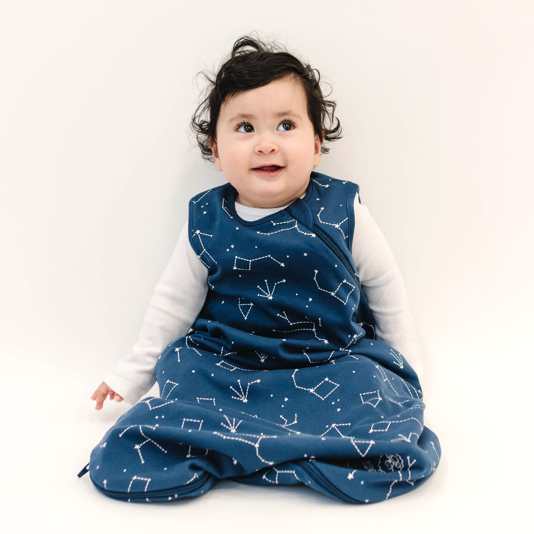 Woolino 4 Season Baby Sleep Sack - Merino Wool & Organic Cotton Sleeping Bag for Infants & Toddlers 18-36 Months with Two-Way Zipper - Night Sky Design - Perfect for Nursery, Daycare & Travel