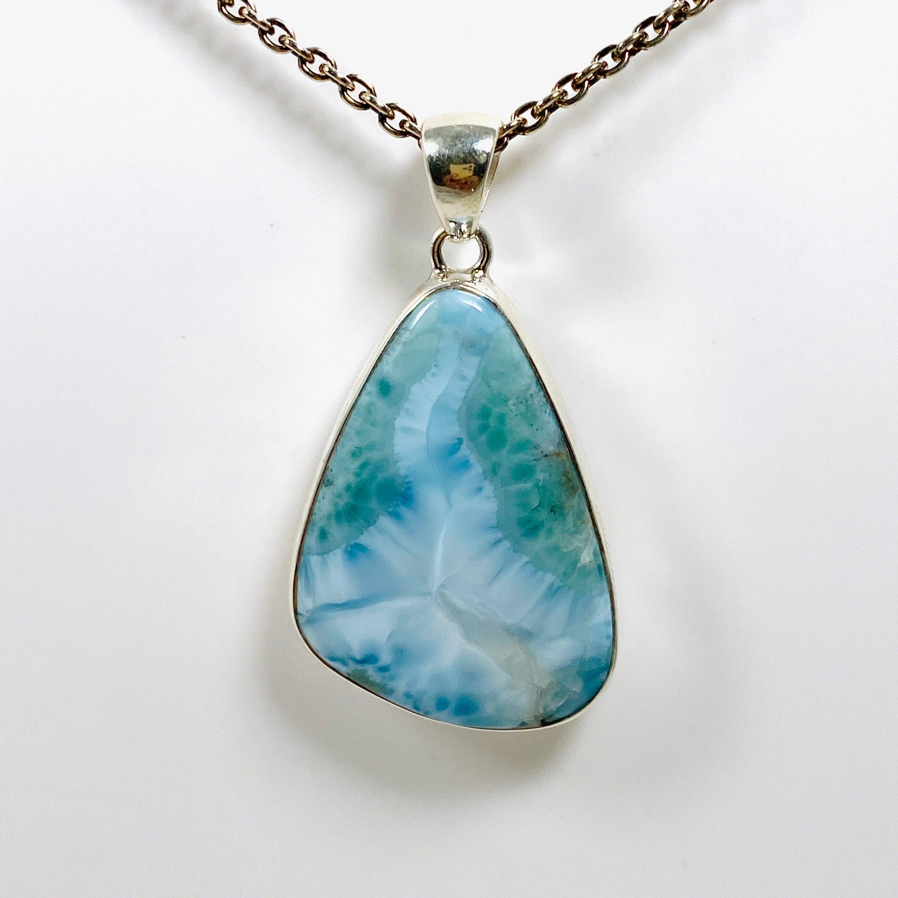 Larimar Teardrop Pendant Necklace KPGJ4164 - Genuine Dominican Blue Stone Jewelry for Women, Perfect for Beach Vacations & Boho Fashion